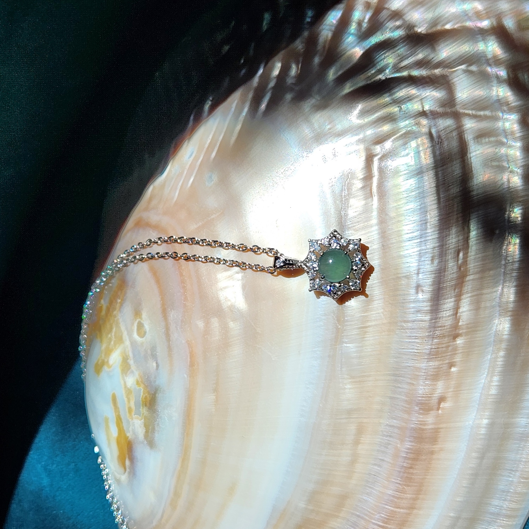 Jade pendant necklace with cubic zirconia • Burmese jade sky blue jade healing jewelry • Jade jewelry gift for her