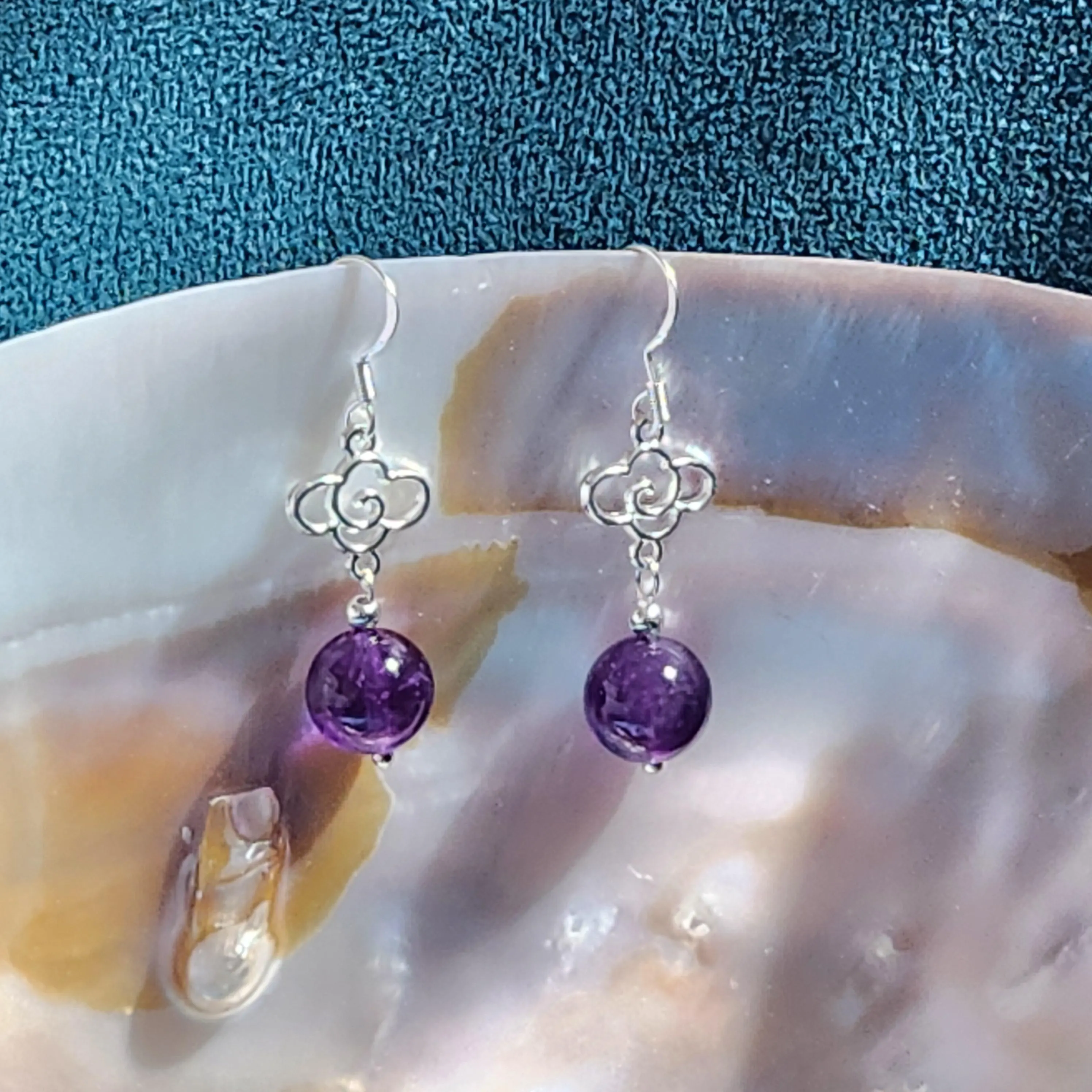 Amethyst drop earrings, 10mm silver round Amethyst crystal earrings