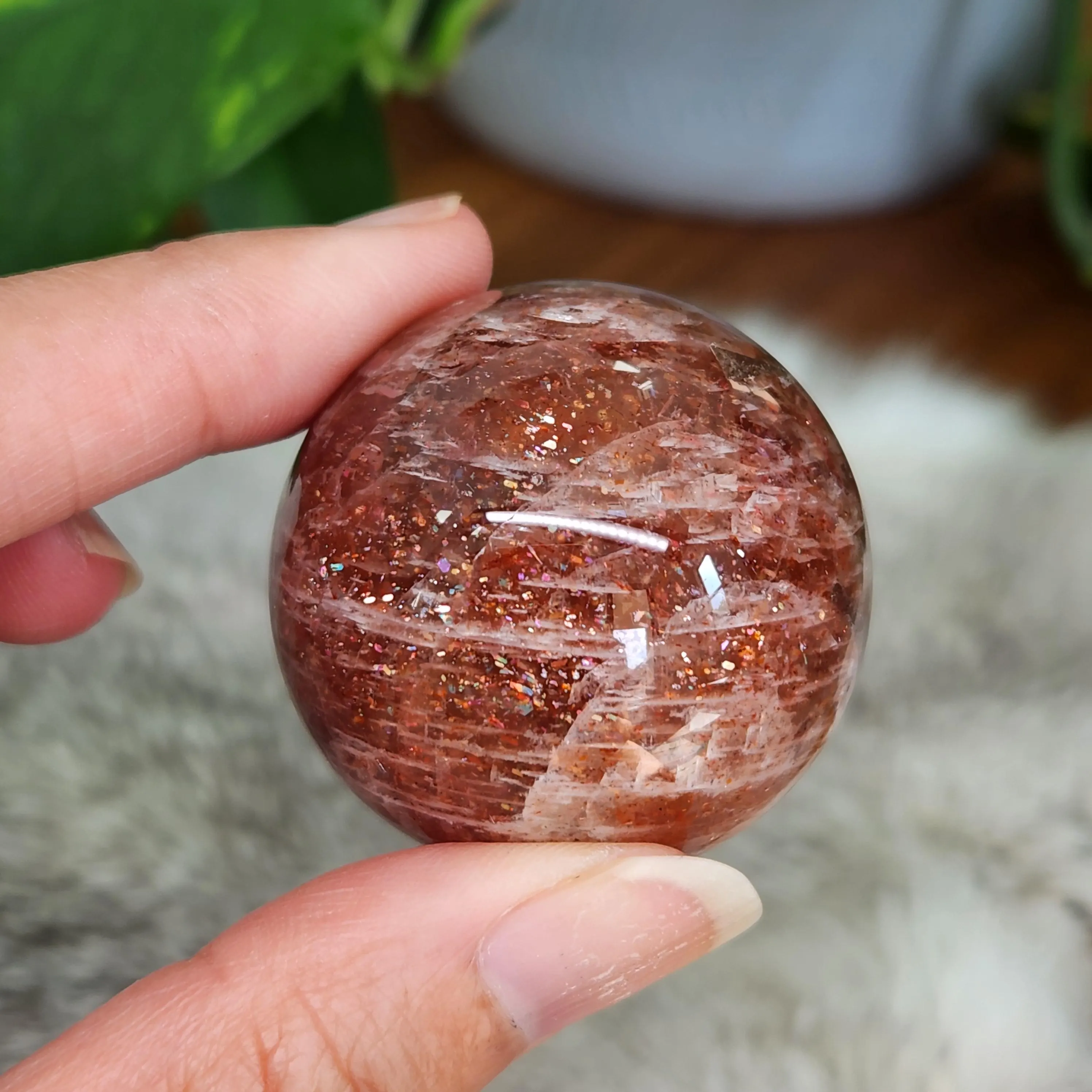 Arusha Sunstone Sphere • 1.6" crystal sphere • High grade, rainbow confetti Arusha Sunstone sphere