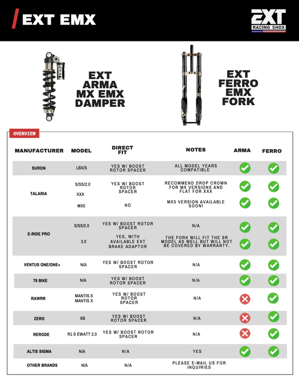 EXT Arma MX V3 (E-MX Damper) Shock for Sur-Ron, Talaria, E Ride Pro, Altis Sigma, Mantis X & More