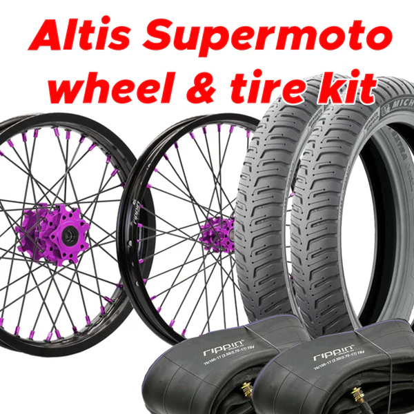 Blackline 17/17” Supermoto VersaMoto Wheel & Tire Bundle | For Altis Sigma | By Rippin Moto