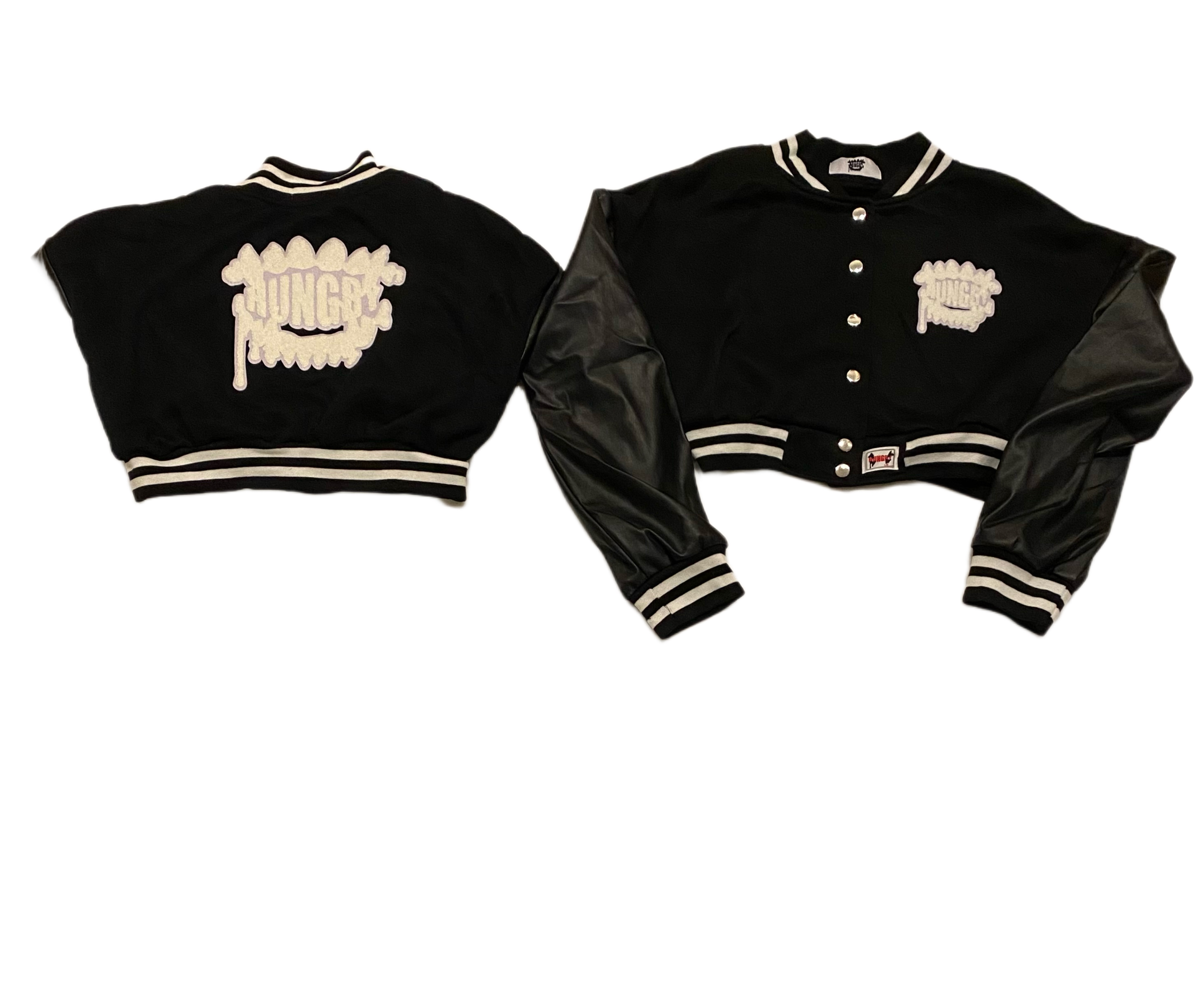 WOMANS VARSITY LEATHER SLEEVE JACKET