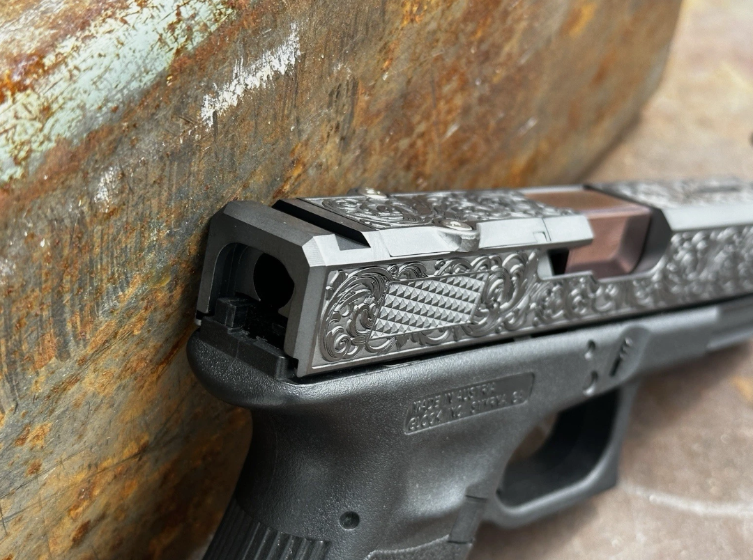 Glock 19 Gen 3 Slide Upper – Scroll Engraved – Ported Rose PVD Barrel – RMR Cut