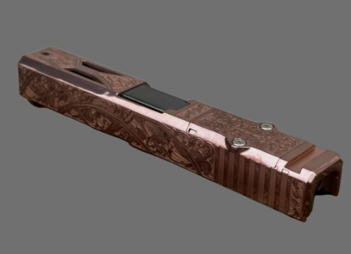 Glock 19 Gen 3 Slide Upper – Scroll Engraved Rose– Ported DLC Barrel – RMR