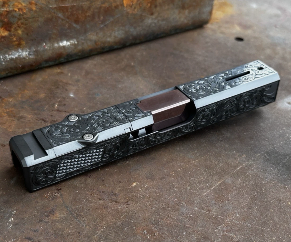 Glock 19 Gen 3 Slide Upper – Scroll Engraved – Ported Rose PVD Barrel – RMR Cut