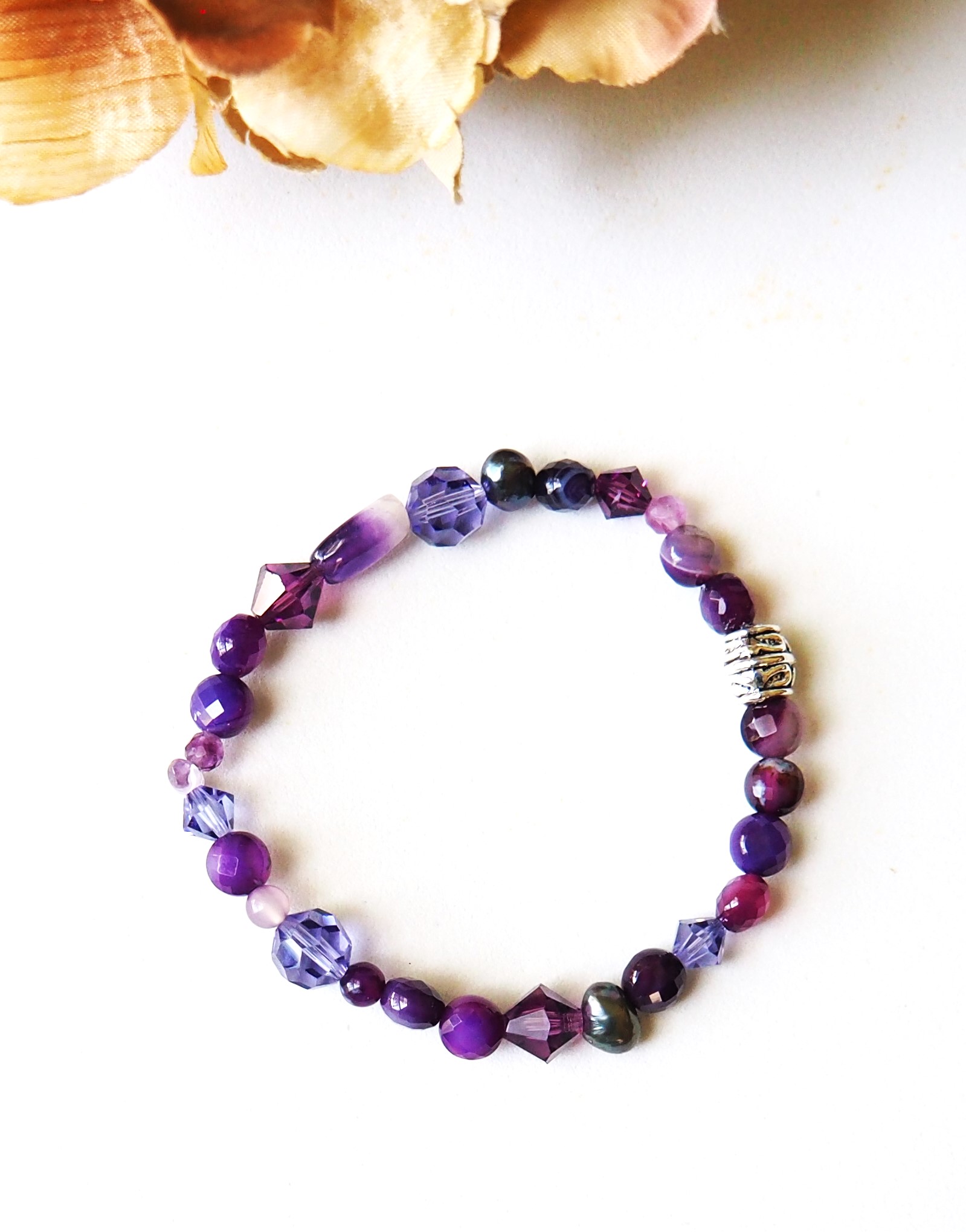 PURPLE HAZE Gemstone & Crystal Beaded Stretch Bracelet