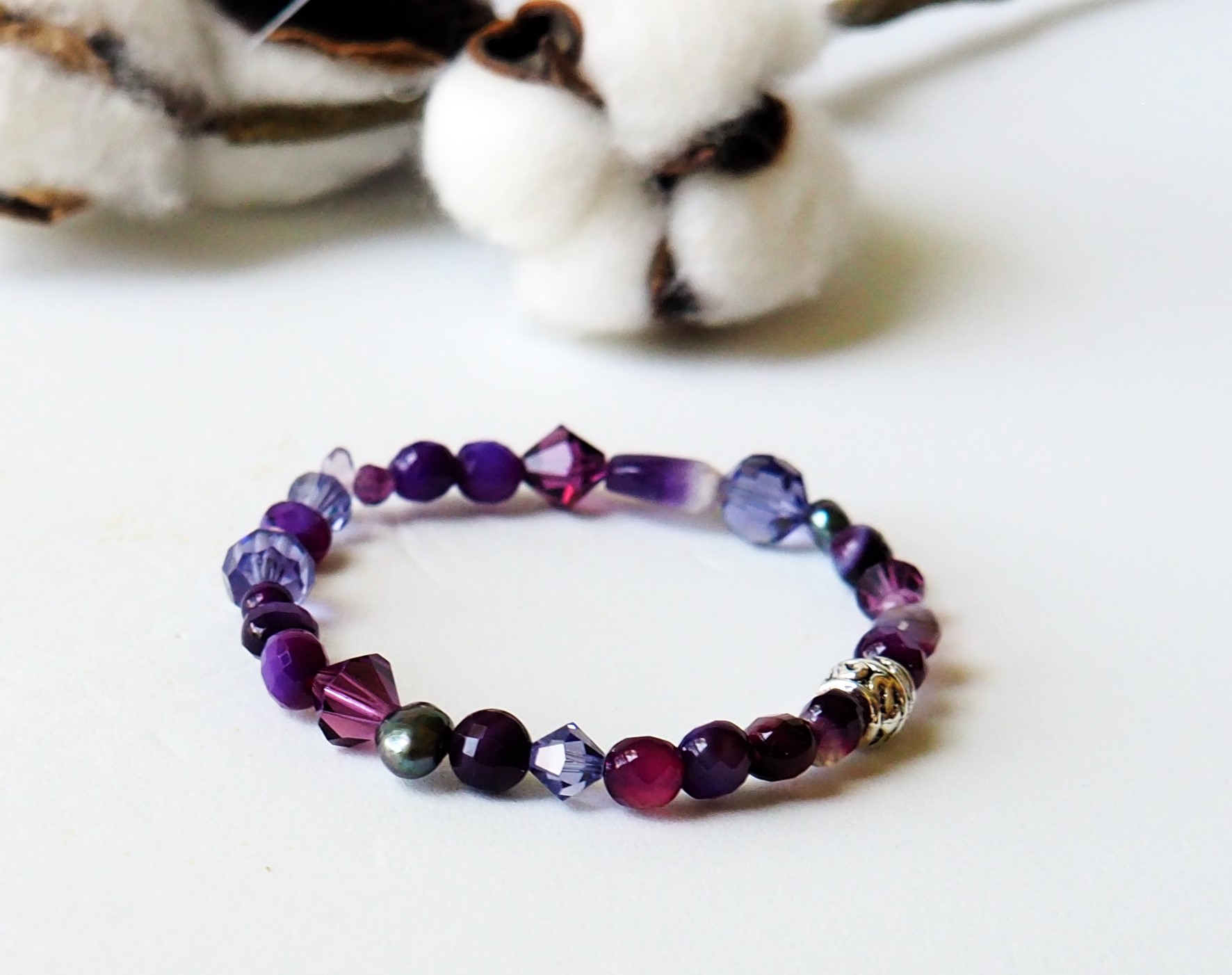 PURPLE HAZE Gemstone & Crystal Beaded Stretch Bracelet