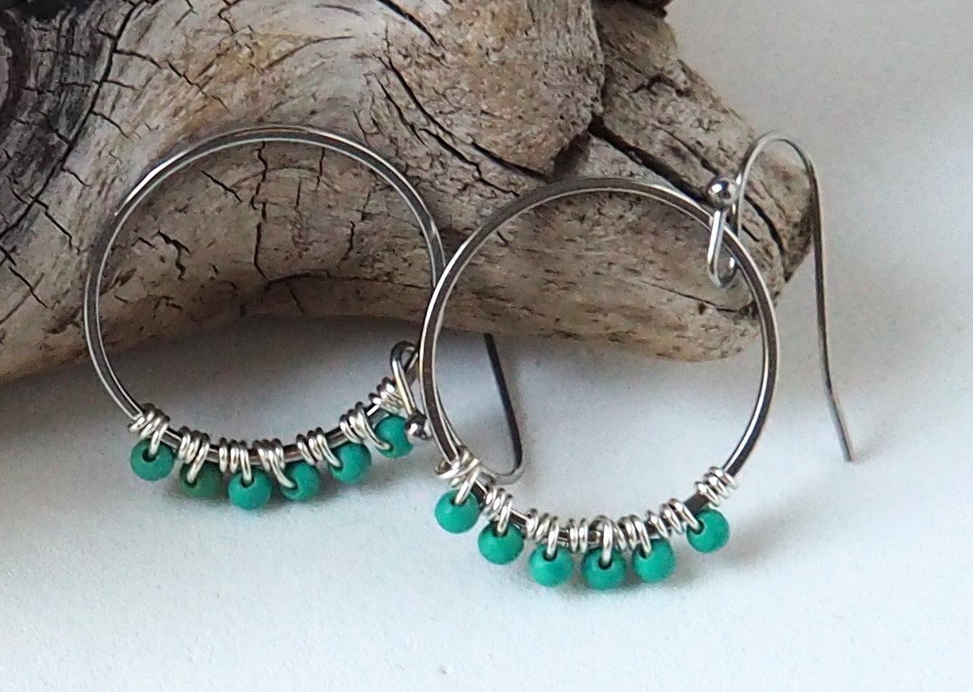 HALO Blue Turquoise & Silver Hoop Earrings