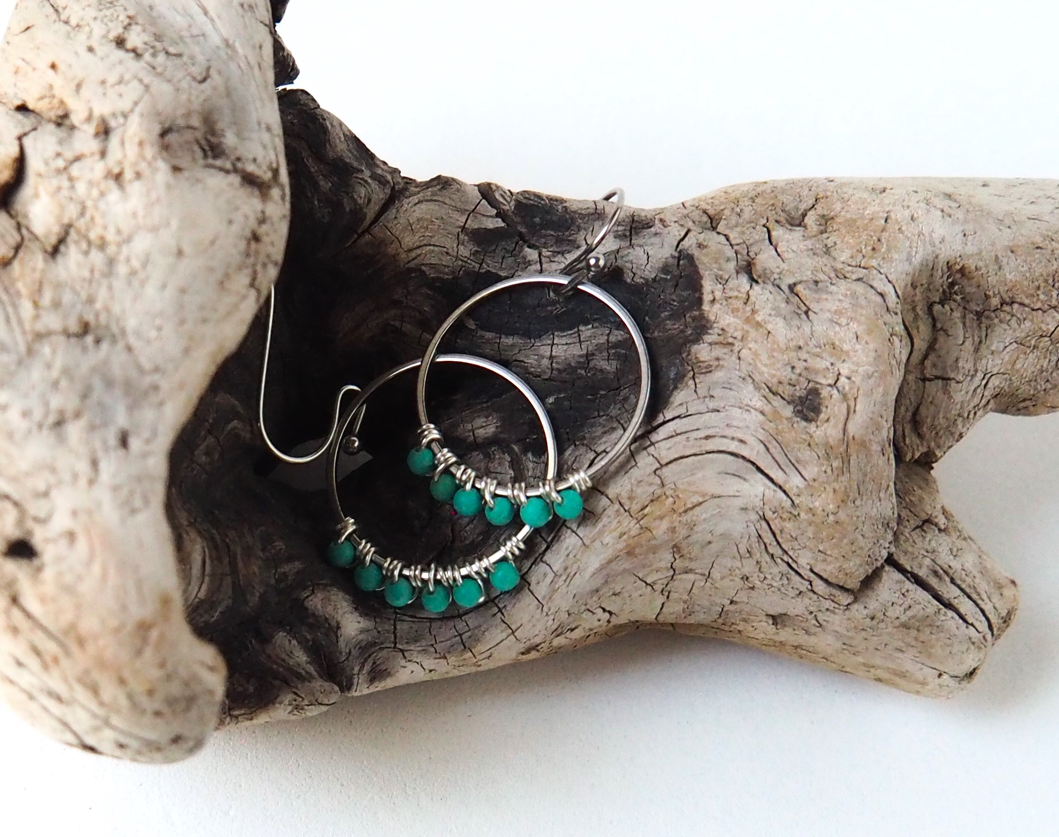 HALO Blue Turquoise & Silver Hoop Earrings