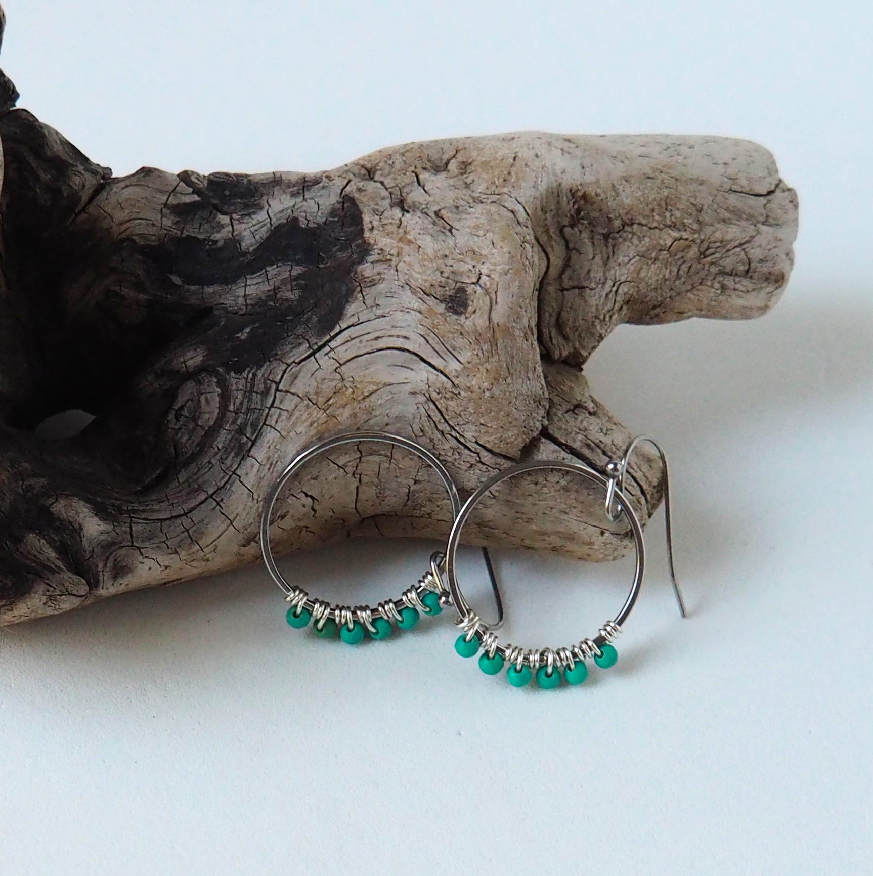 HALO Blue Turquoise & Silver Hoop Earrings