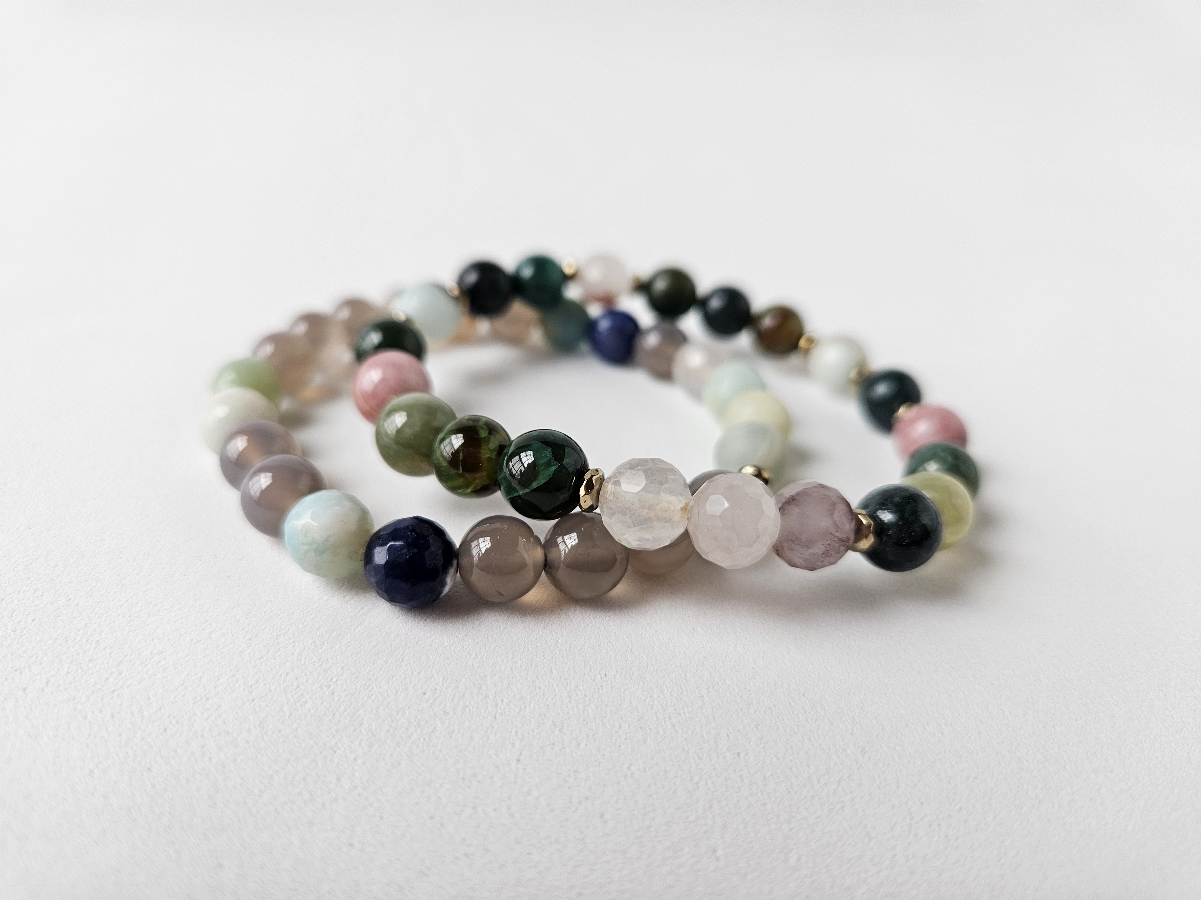 Green & Rose Quartz Stretch Bracelet - STRAWBERRY MOJITO