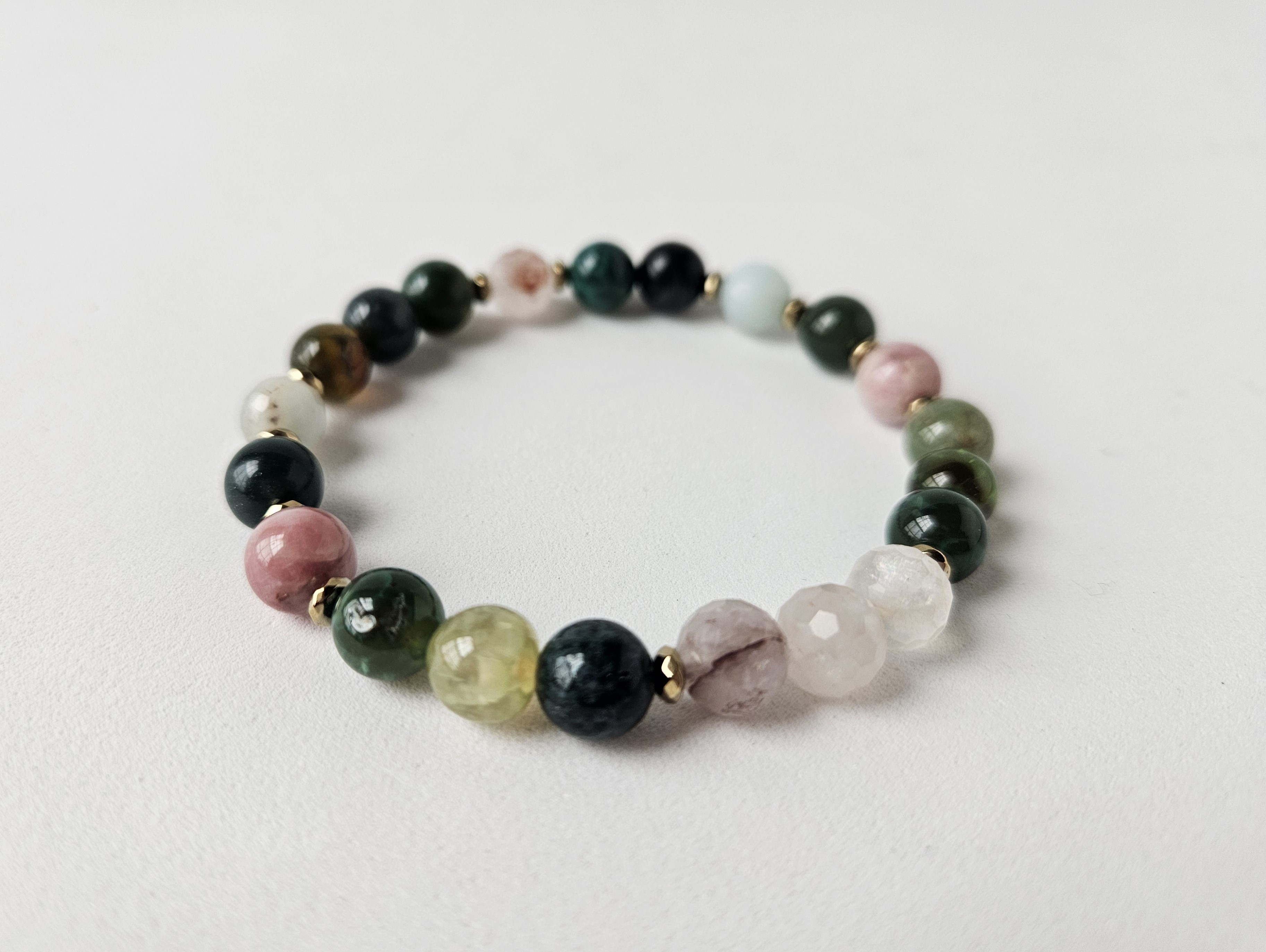 Green & Rose Quartz Stretch Bracelet - STRAWBERRY MOJITO