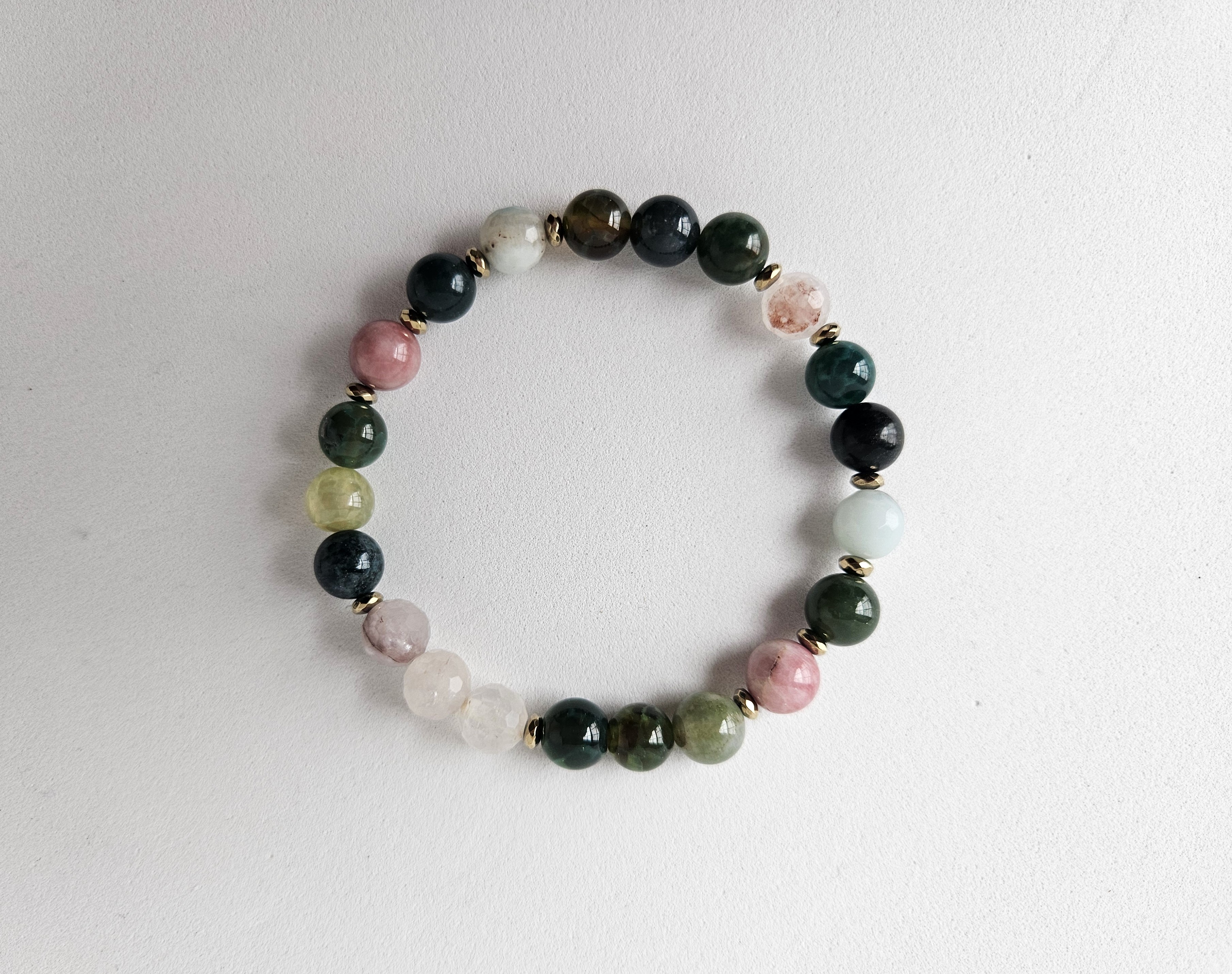 Green & Rose Quartz Stretch Bracelet - STRAWBERRY MOJITO