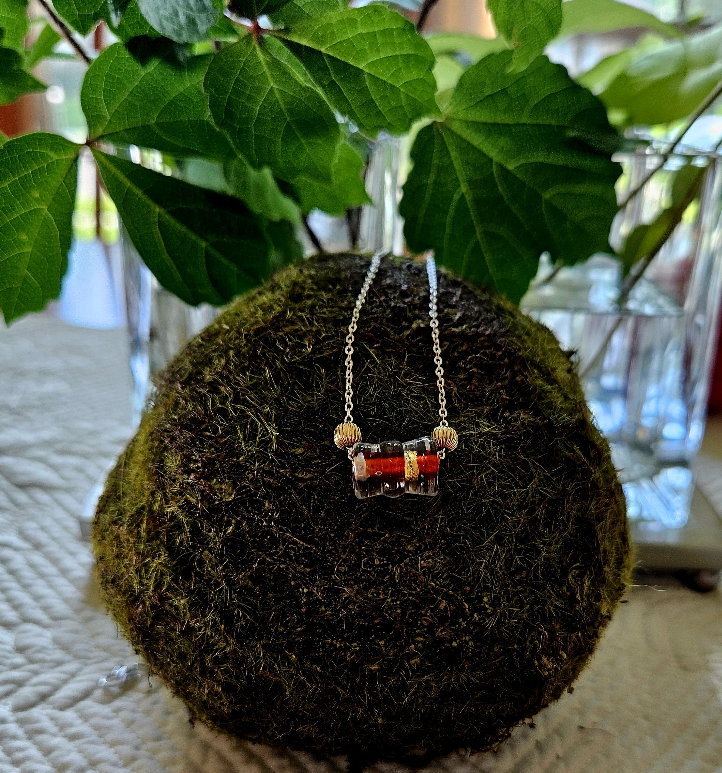 Gold Bead & Red Glass Necklace - TRIAD