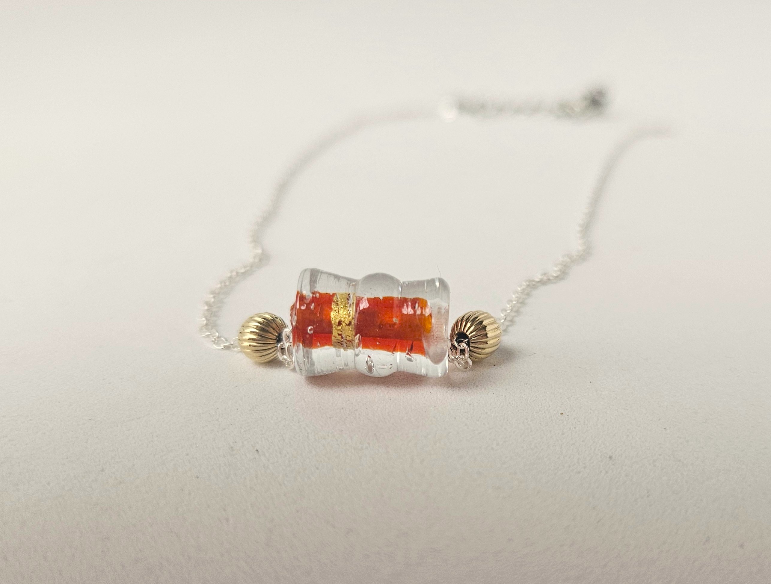 Gold Bead & Red Glass Necklace - TRIAD