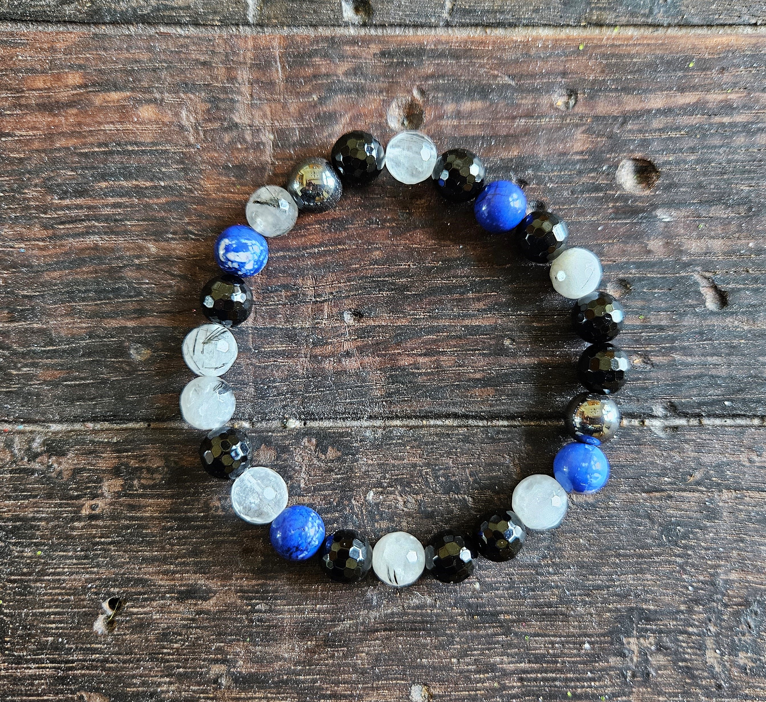 Onyx & Quartz Stretch Bracelet - STRENGTH