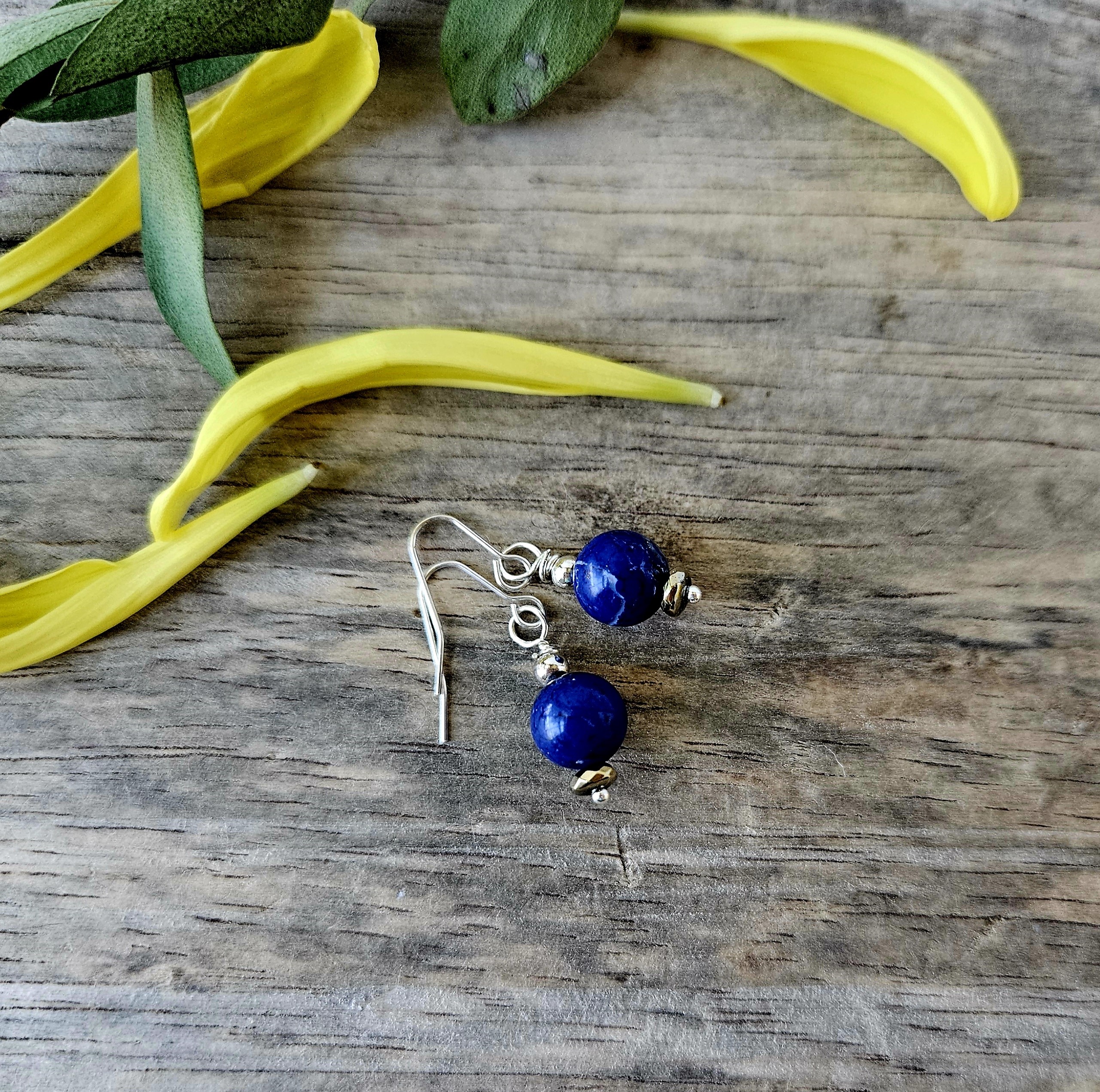 Blue Gemstone & Sterling Beaded Earrings - MAGGIE