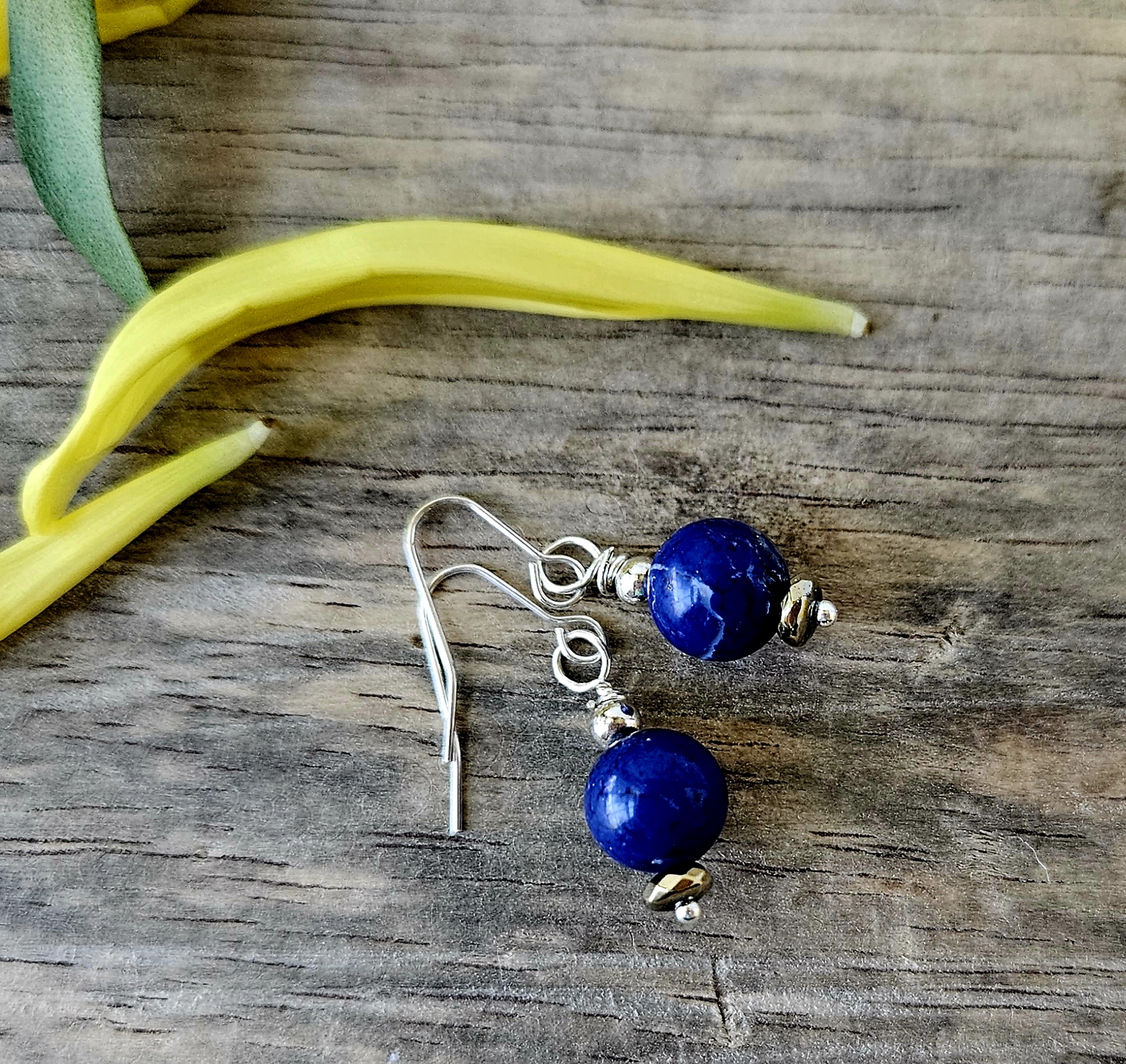 Blue Gemstone & Sterling Beaded Earrings - MAGGIE