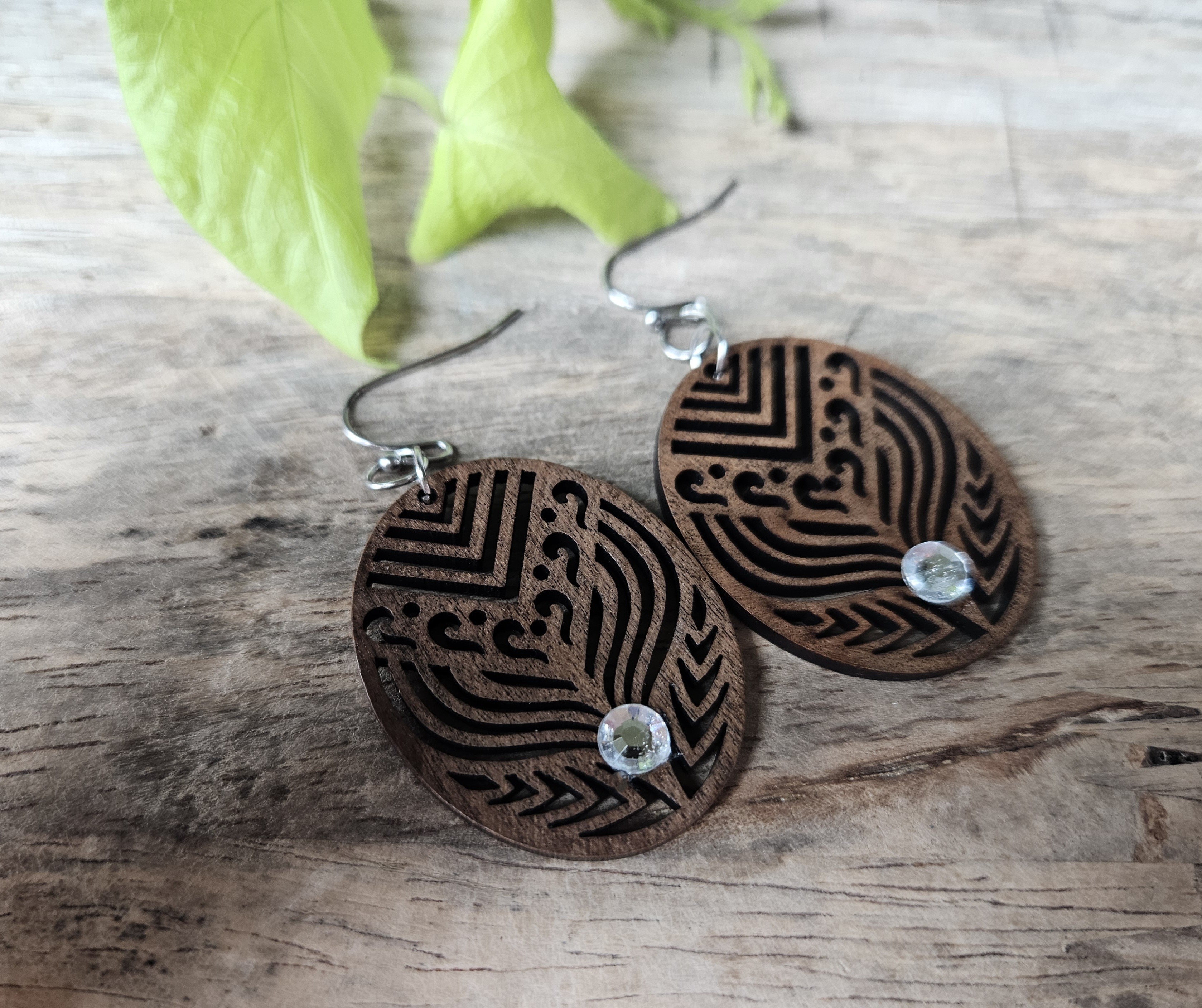 Walnut Wood Earrings - "Glimmer"