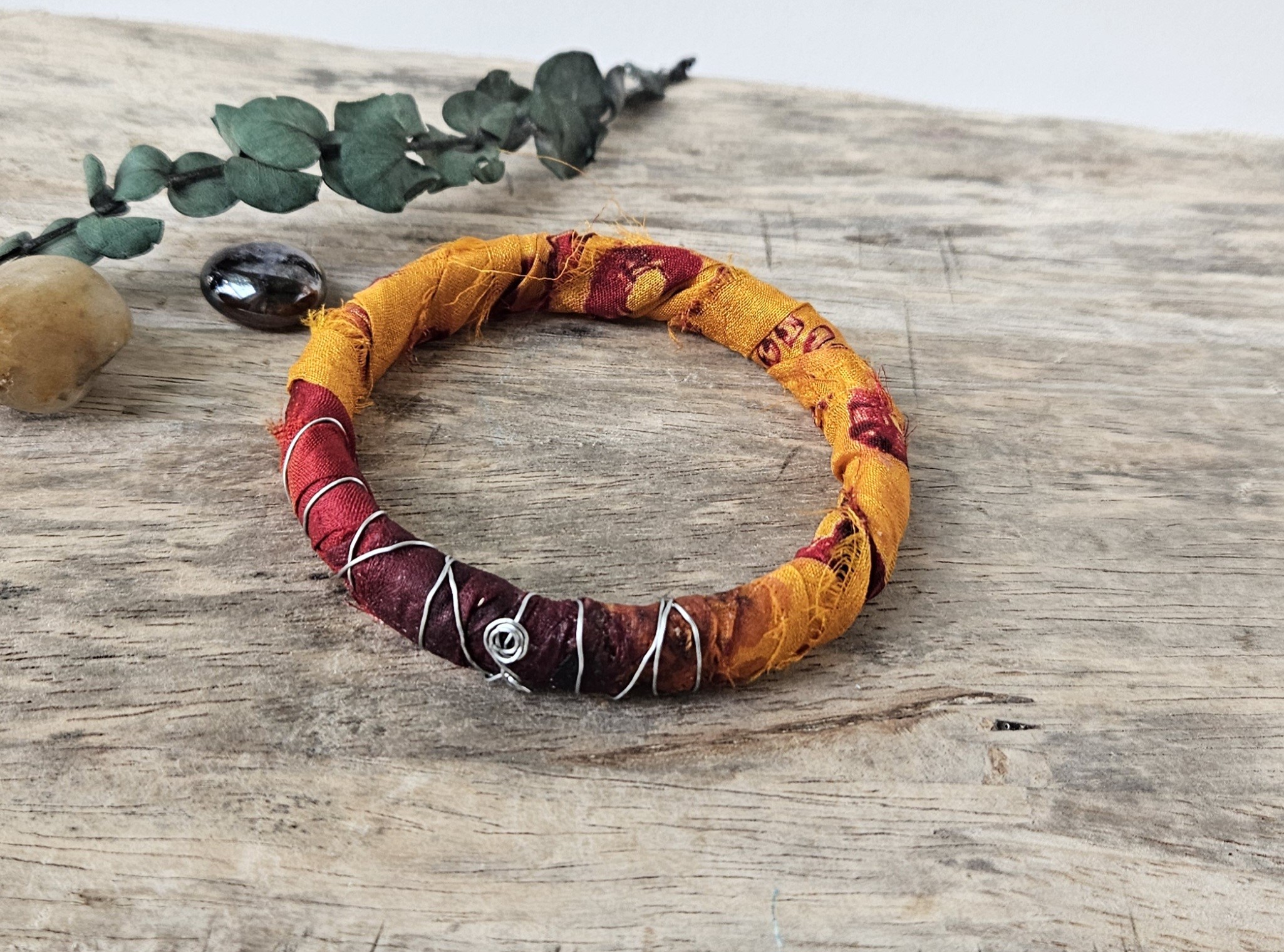 Fabric Bangle Bracelet - "Sunset" 