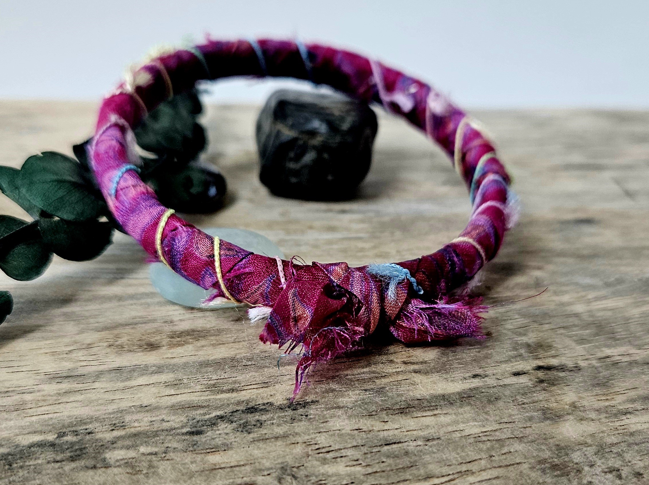 Silk Fabric Bangle Bracelet - "Fiesta" 
