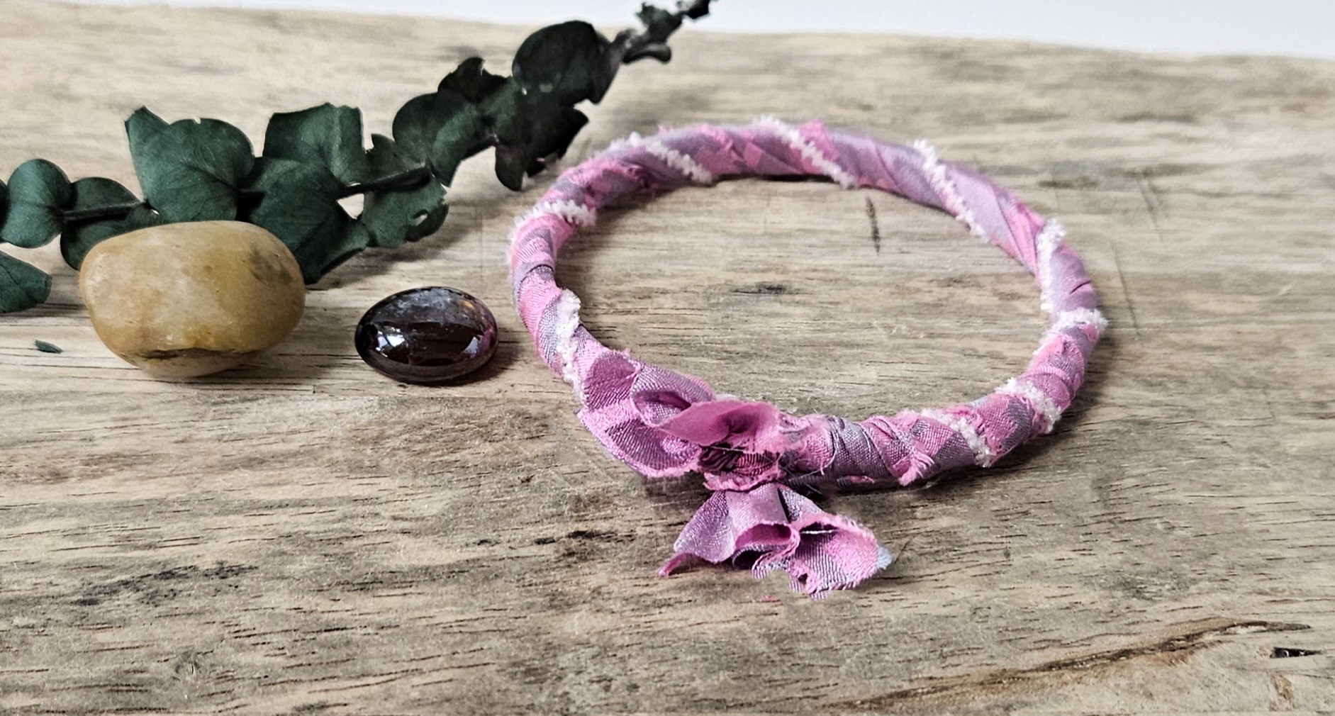 Silk Fabric Bangle Bracelet - "Rose Ash" 