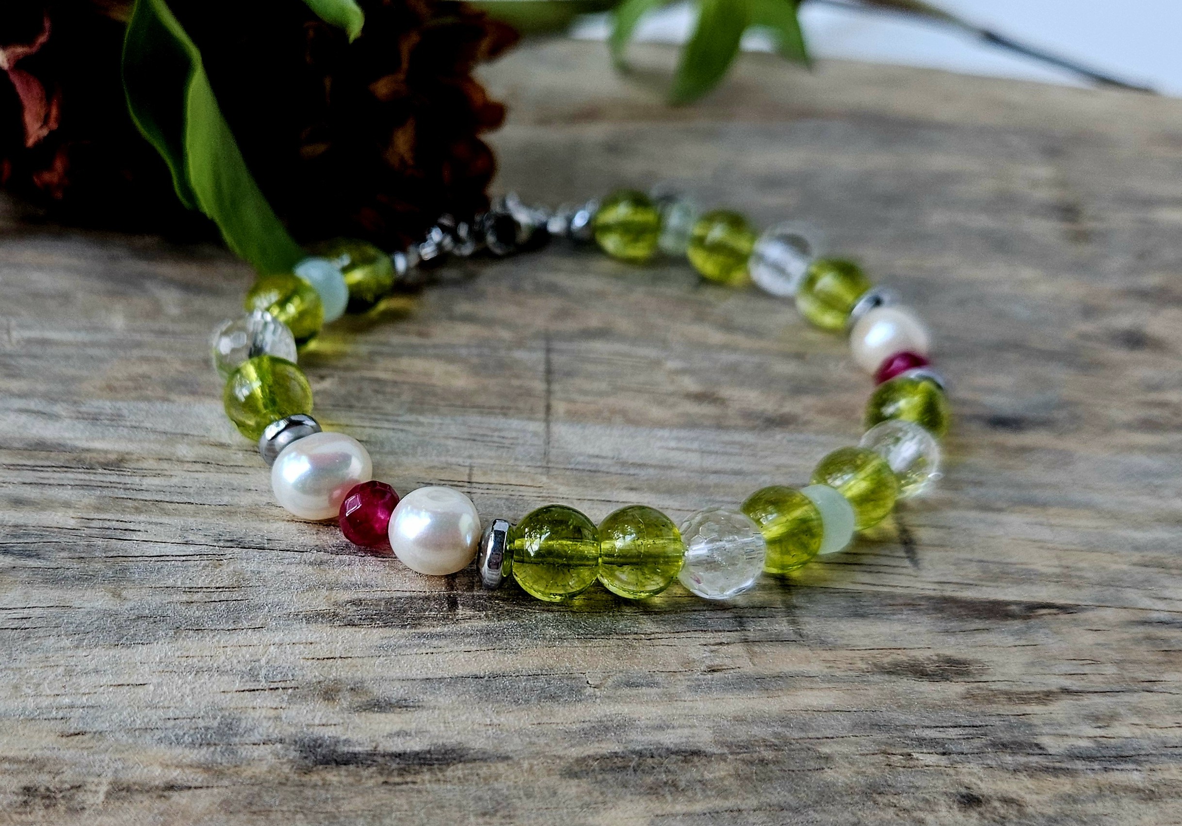 Peridot & Pearl Bracelet - "August Moon"