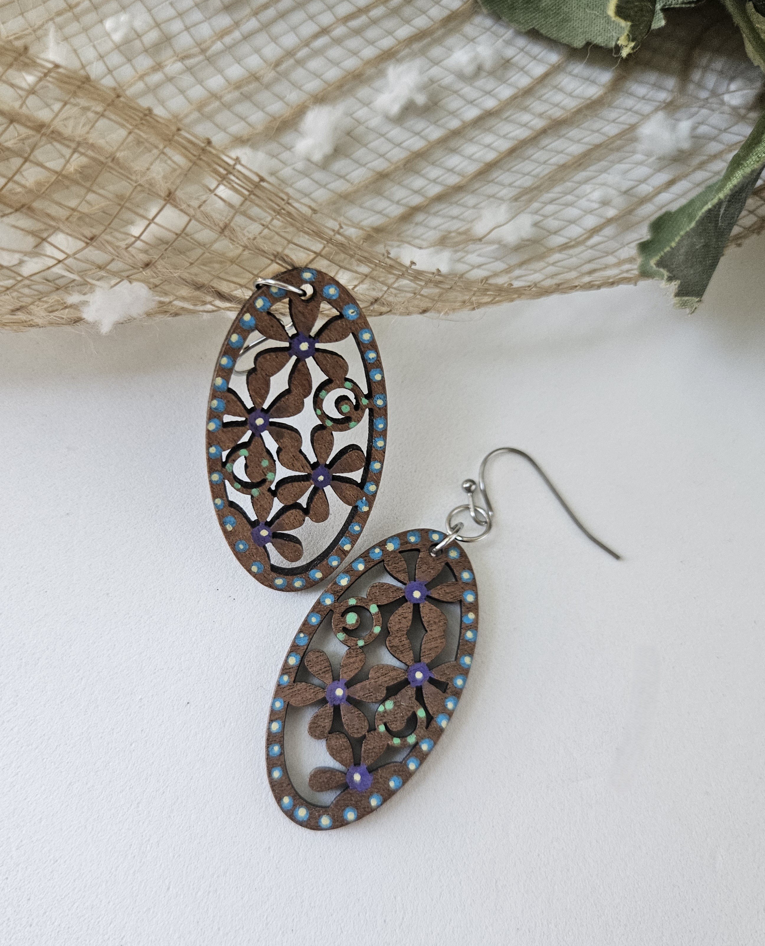 Painted Walnut Wood Earrings - FLORA
