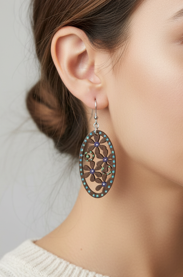 Painted Walnut Wood Earrings - FLORA