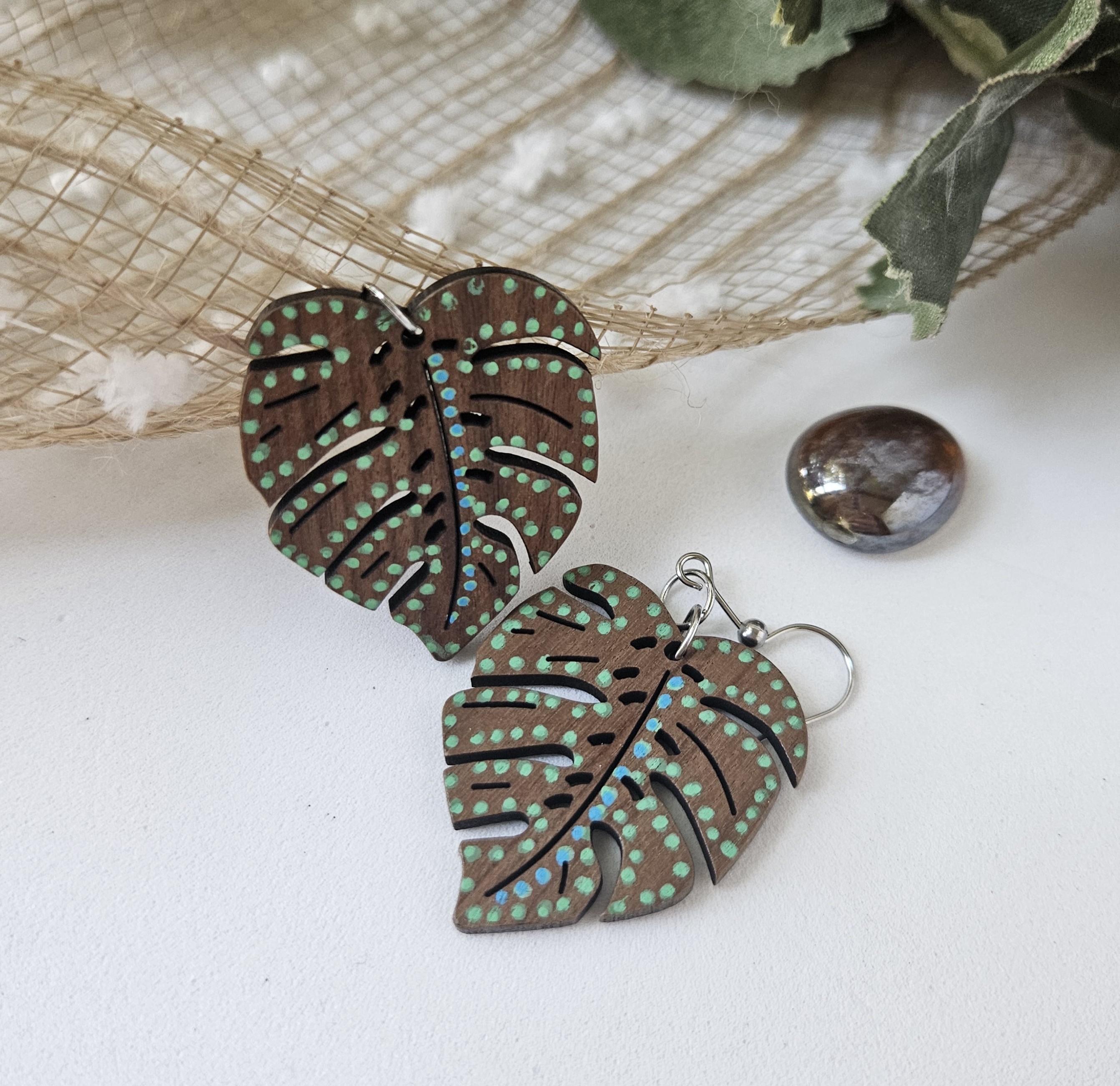 Painted Walnut Wood Earrings - ARBOR
