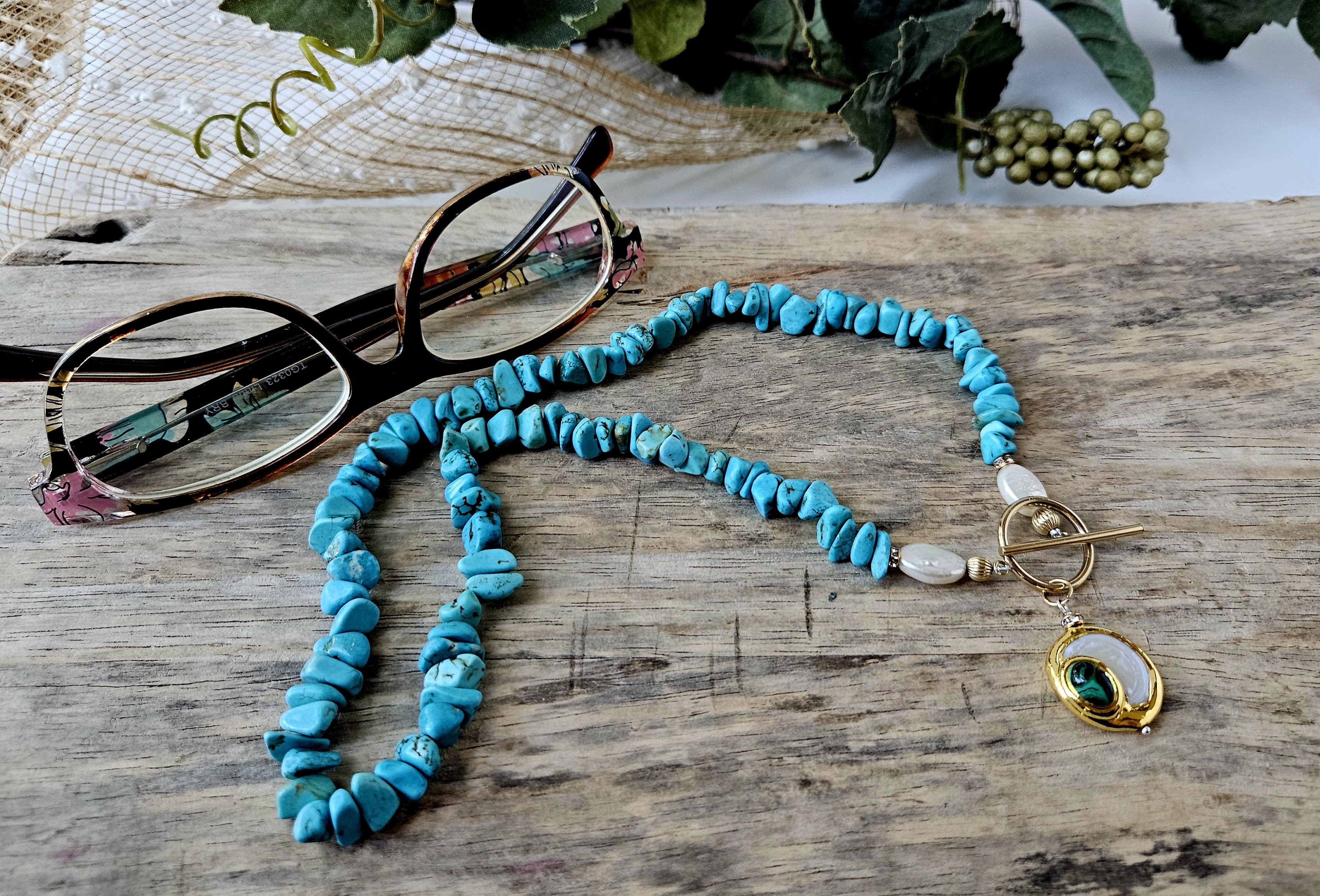 Pearl, Gold, and Turquoise Necklace - SARAH'S CIRCLE