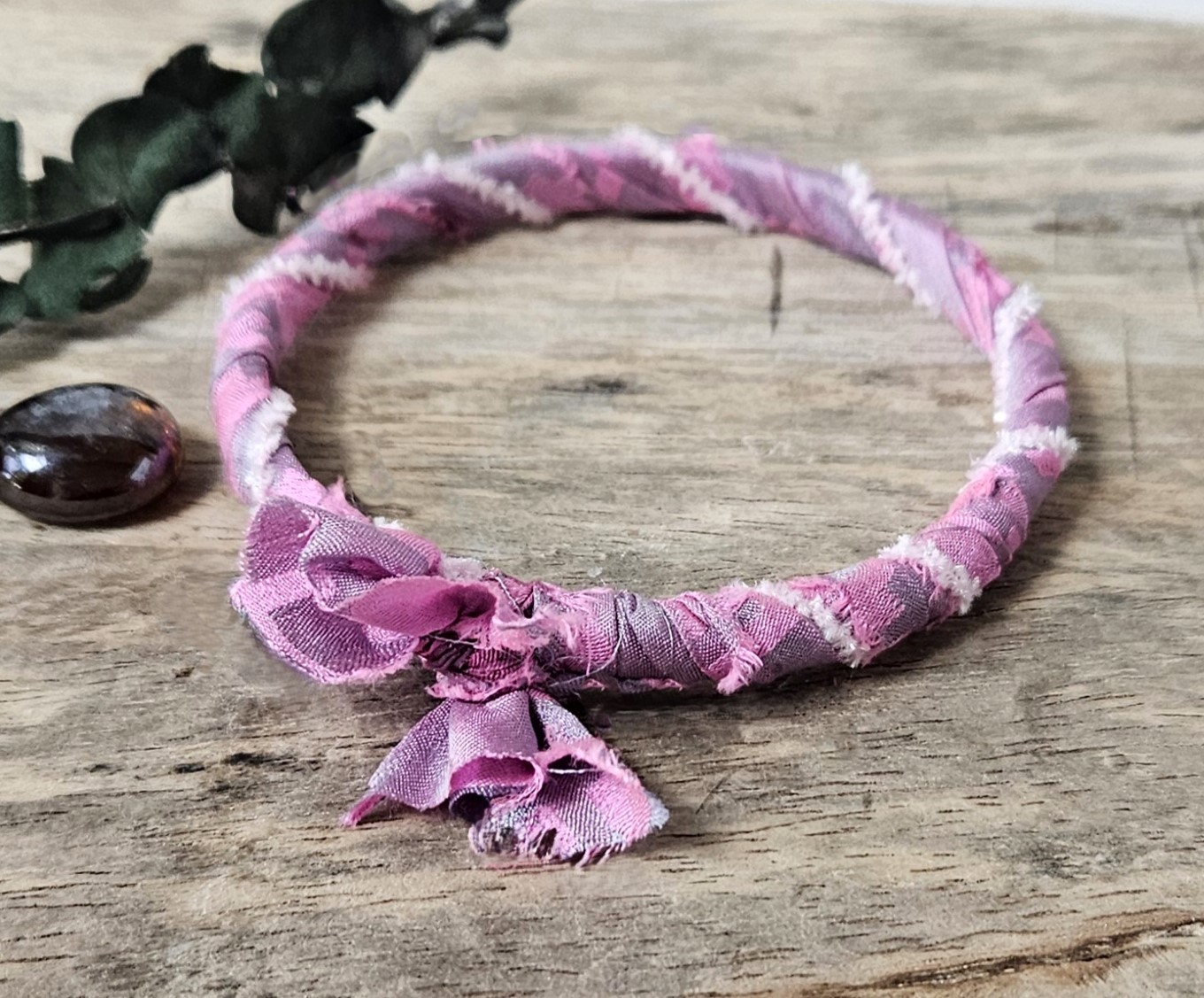 Silk Fabric Bangle Bracelet - "Rose Ash" 