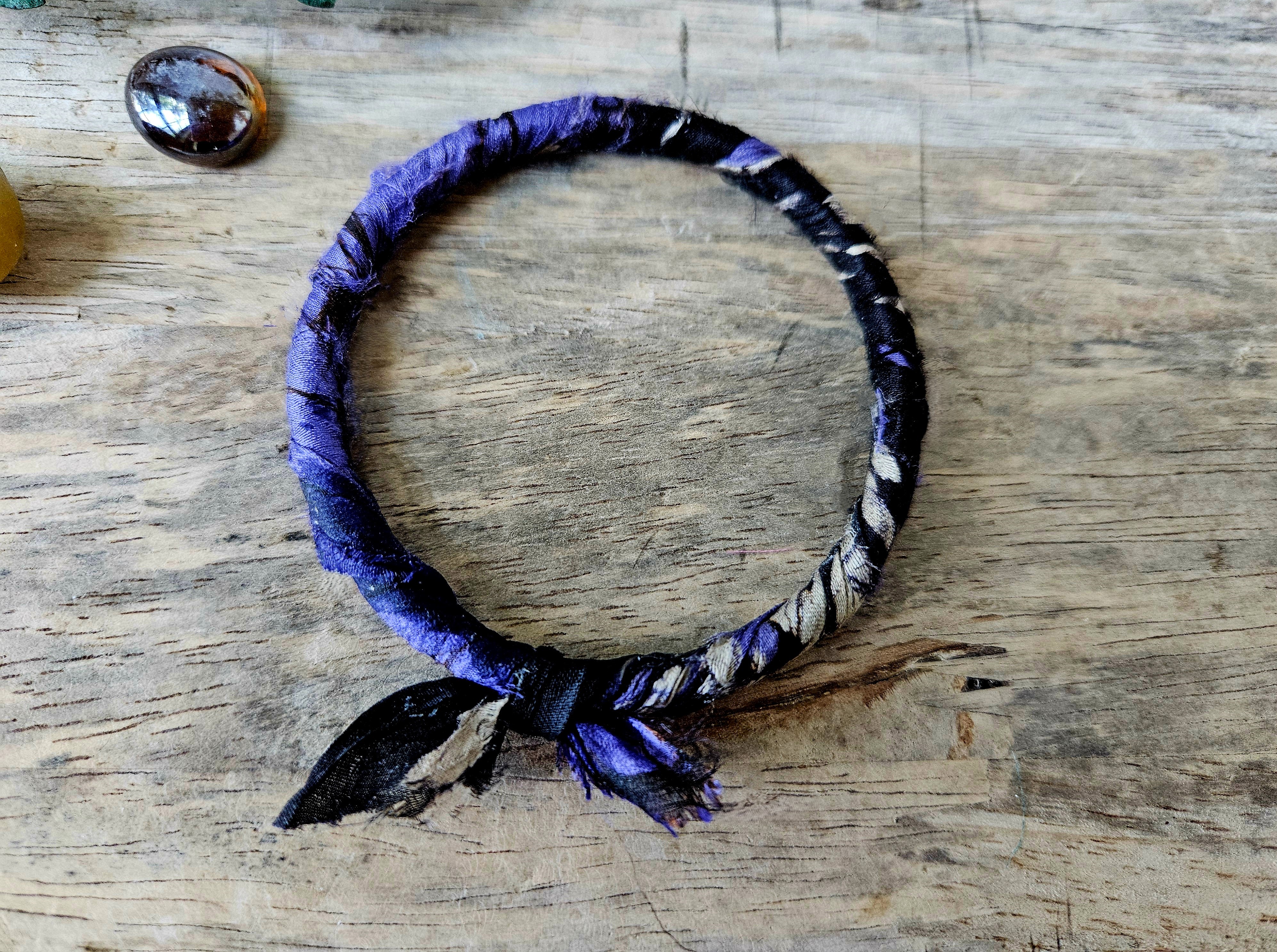 Silk Fabric Bangle Bracelet - "Grapevine" 