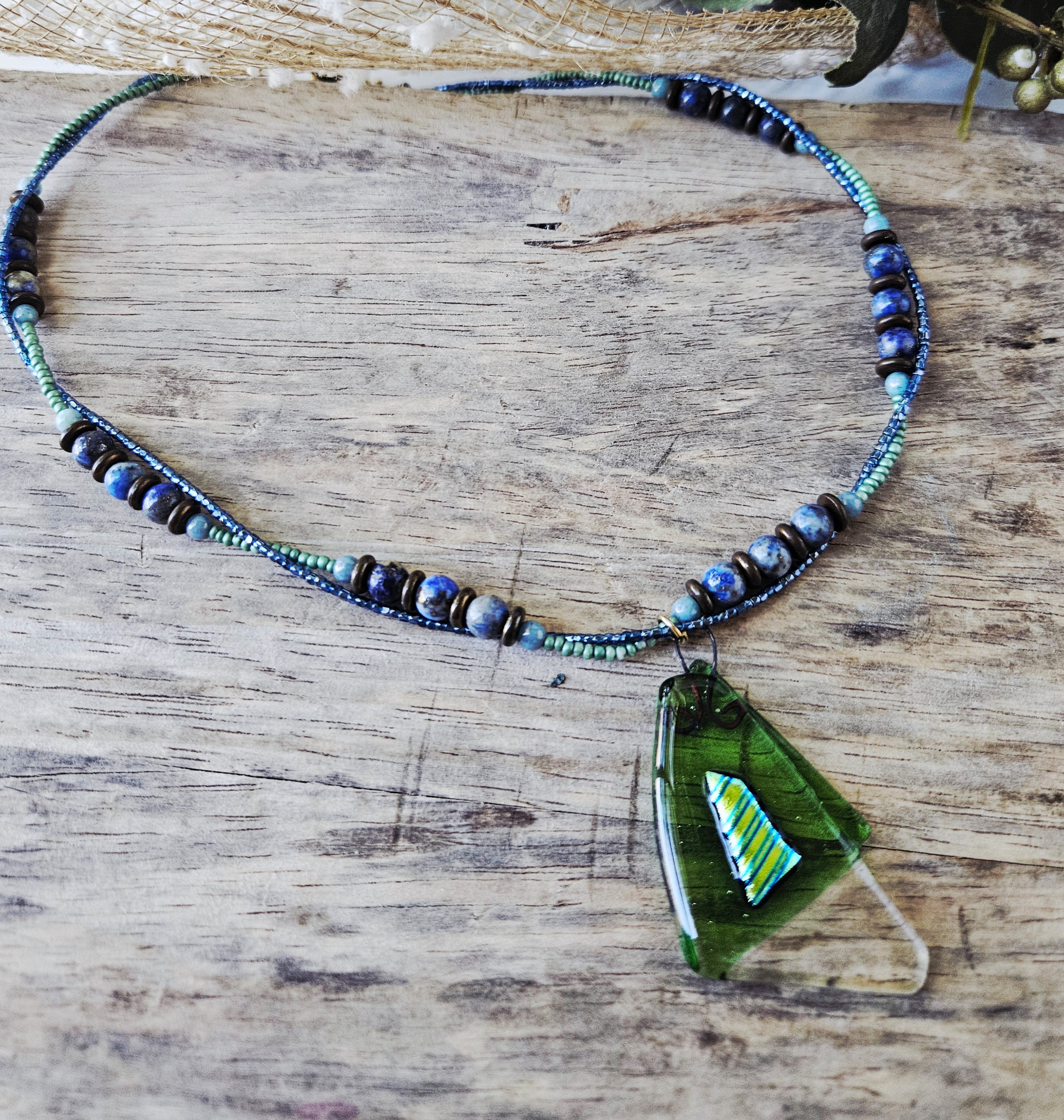 Green & Blue Glass Necklace - RIVER