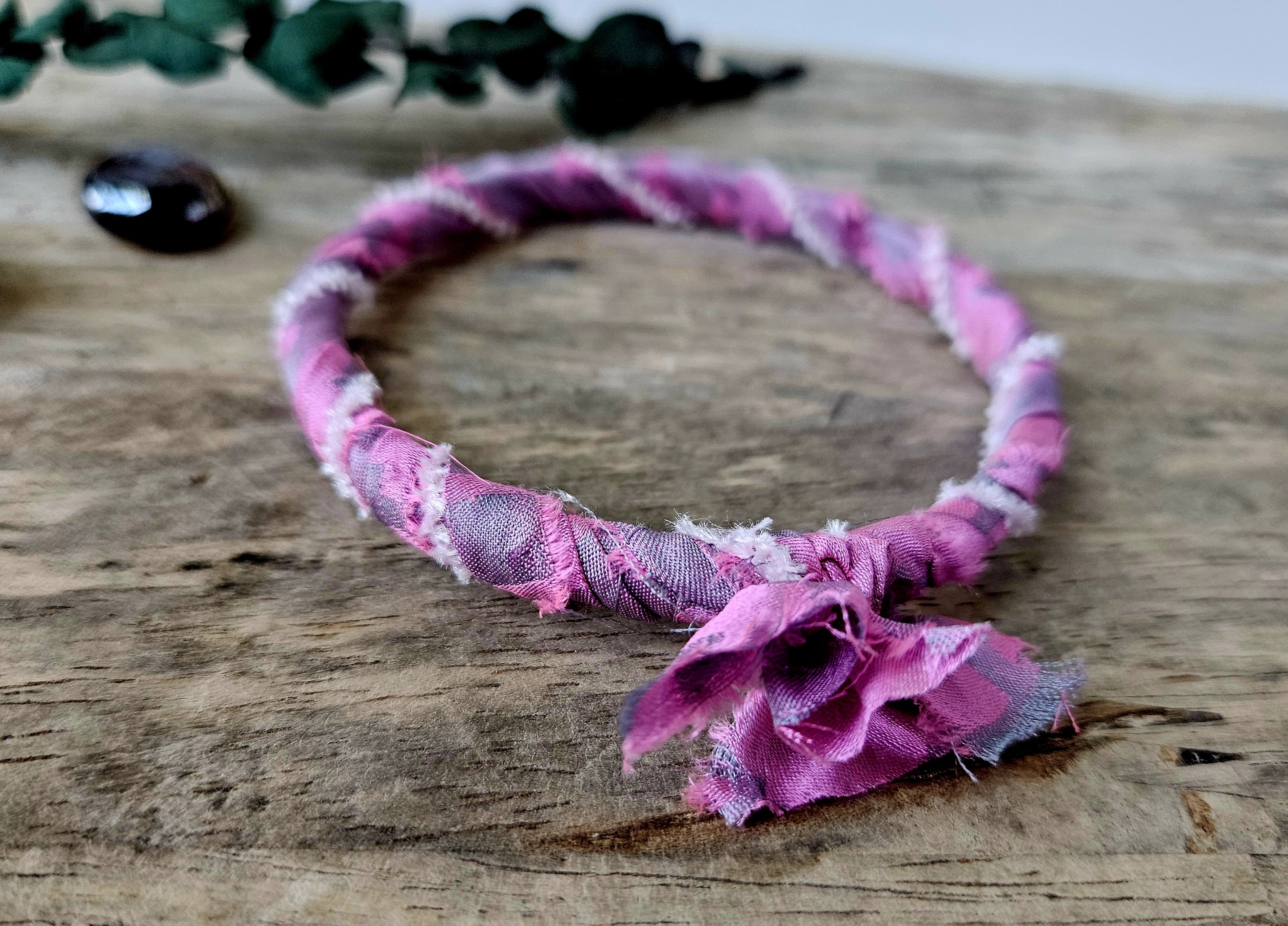 Silk Fabric Bangle Bracelet - "Rose Ash" 