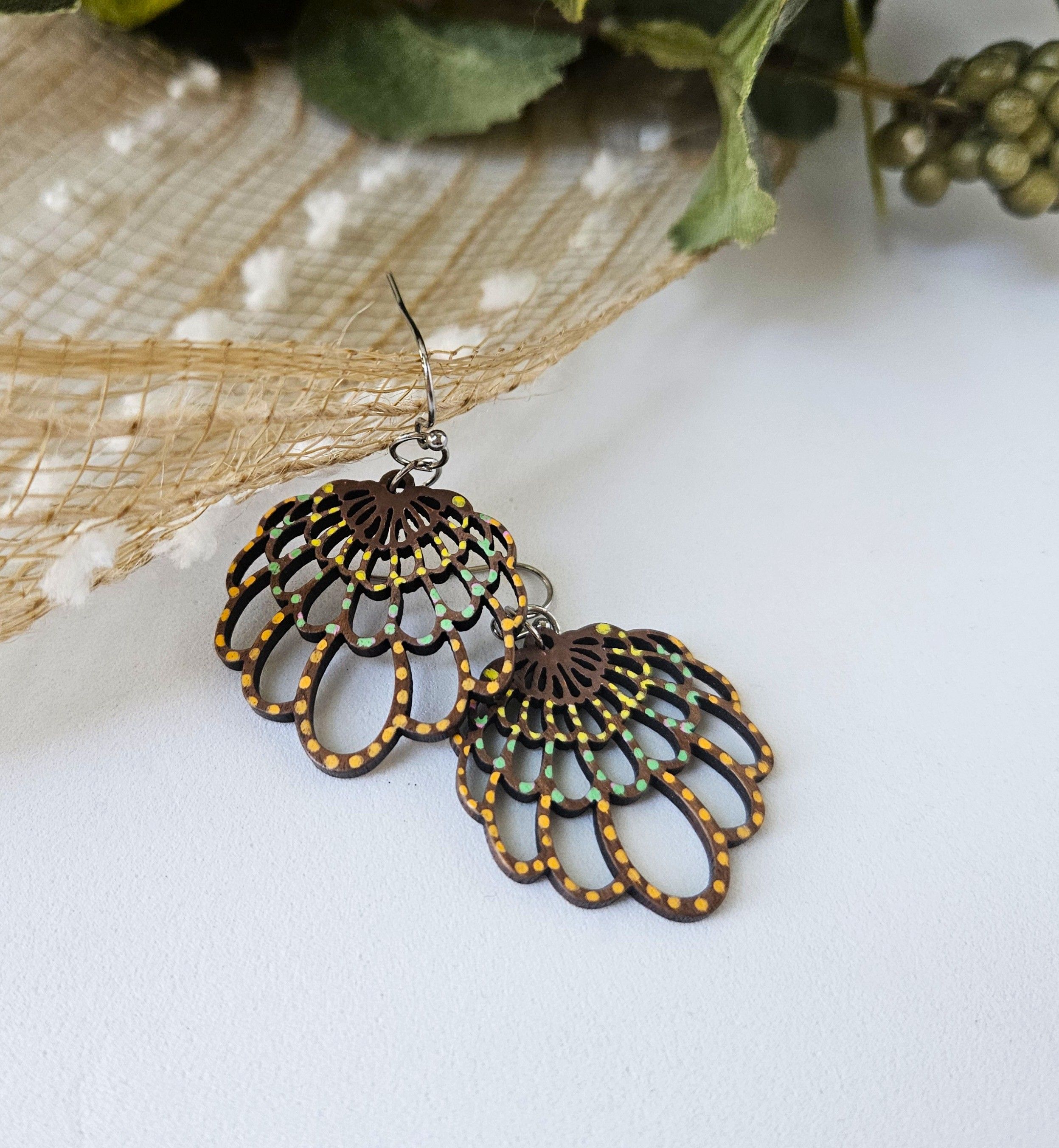 Painted Wood Earrings - FEATHER