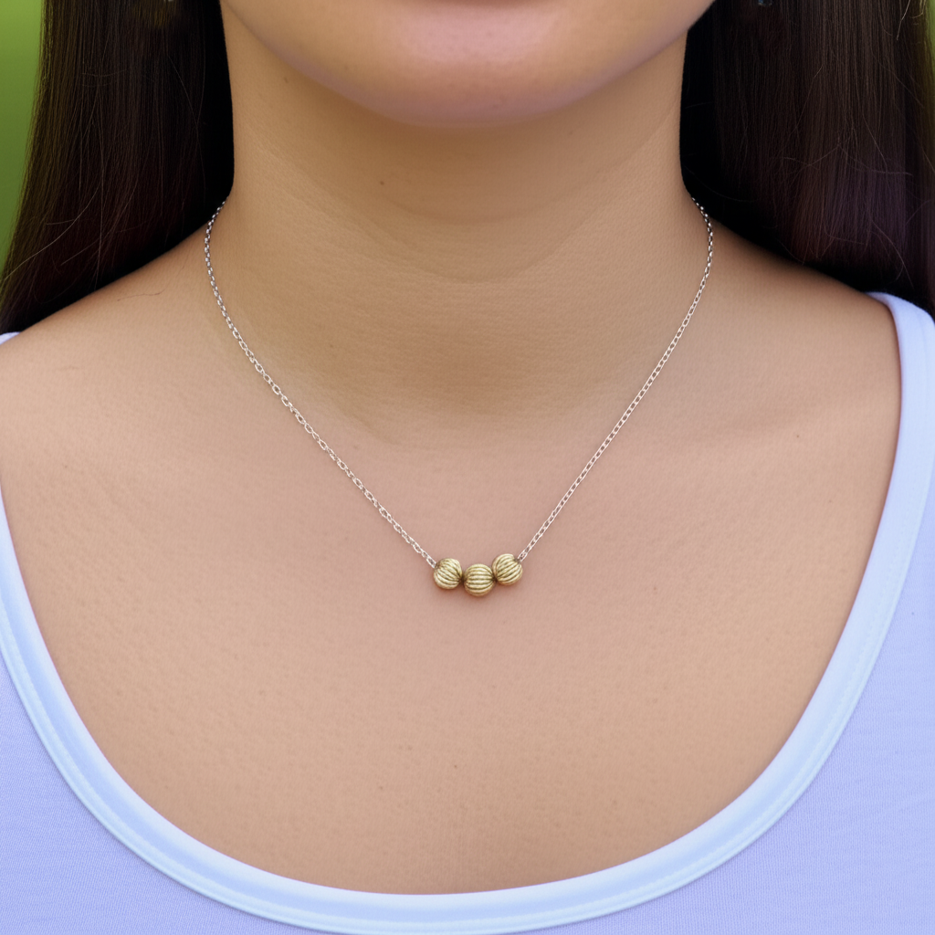 Gold Bead & Sterling Silver Necklace - GOLD ECHOES