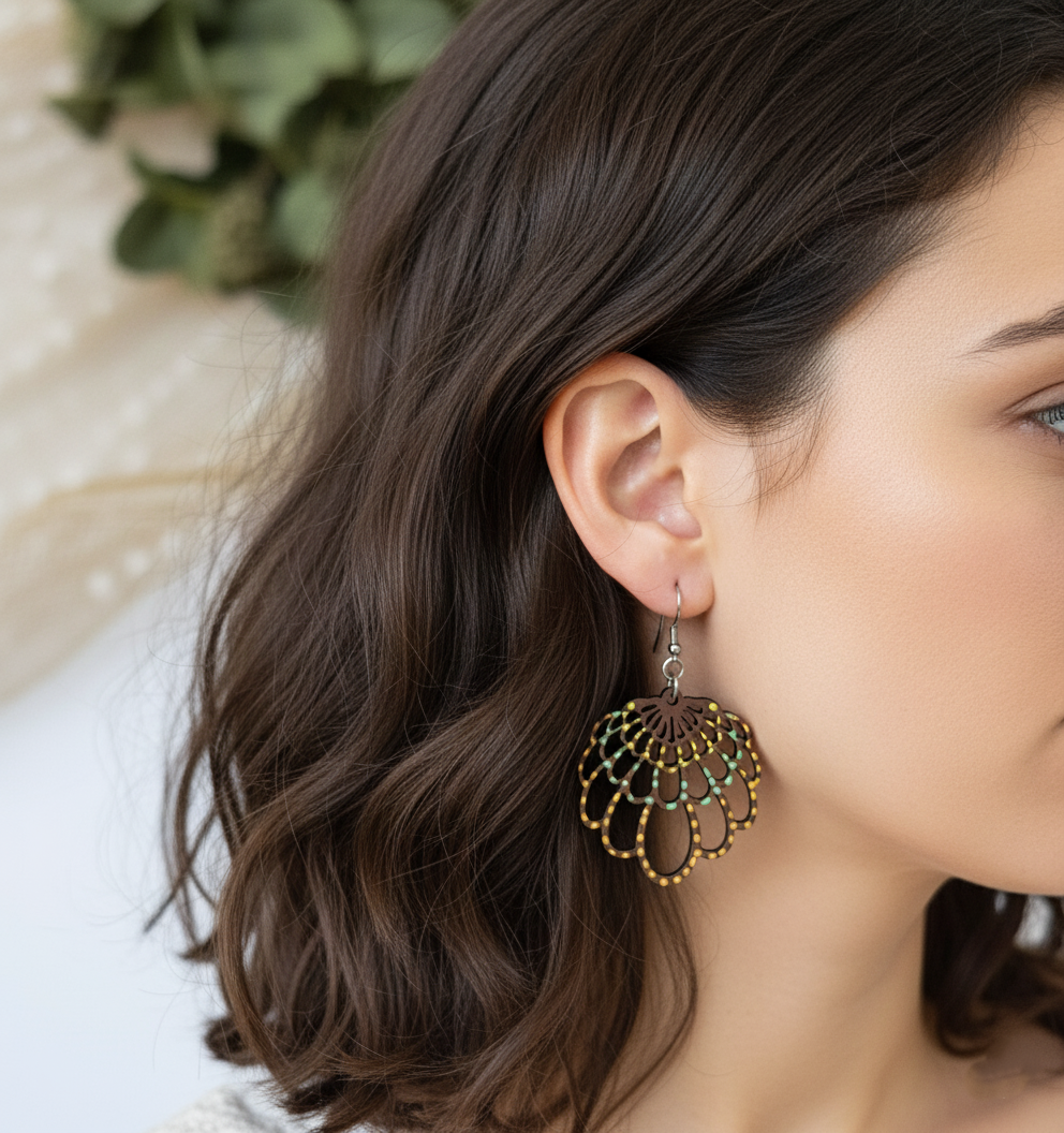 Painted Wood Earrings - FEATHER