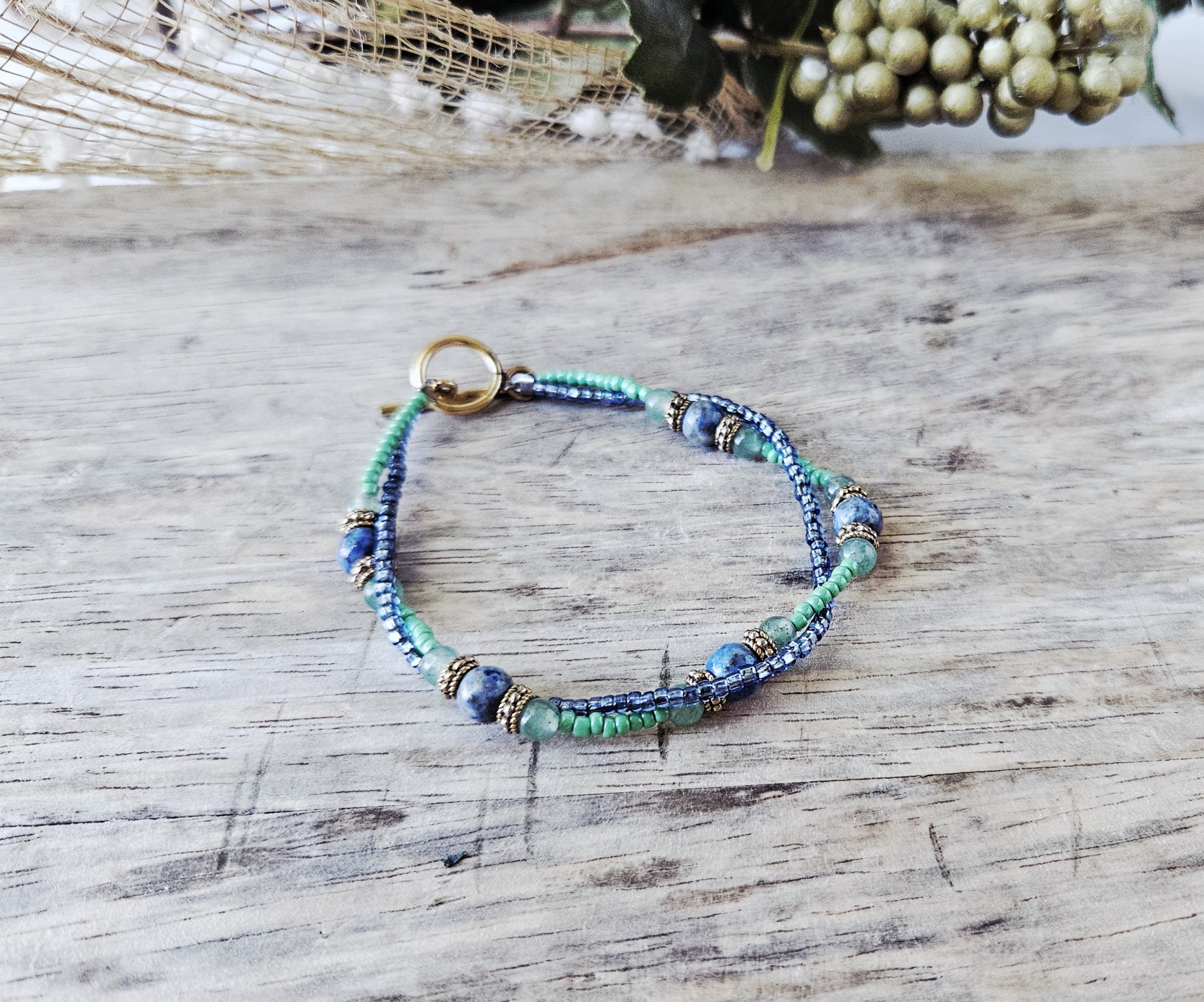Blue & Green Beaded Bracelet - RIVER