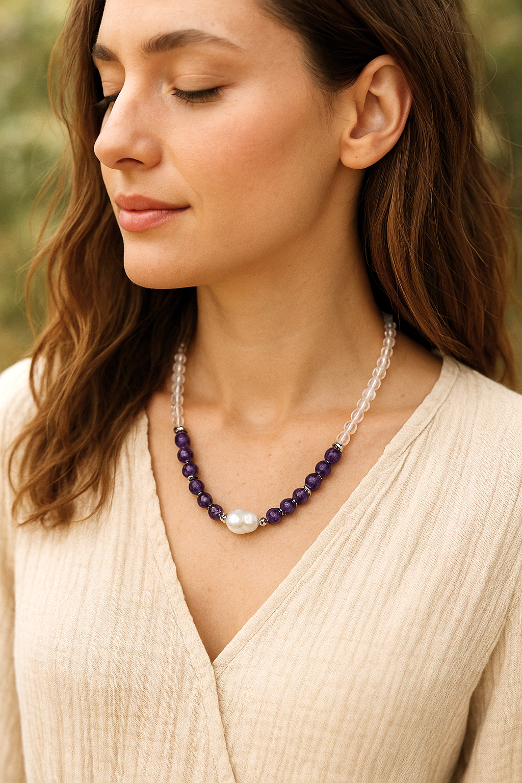 Pearl & Amethyst Necklace - "Moonspell" 