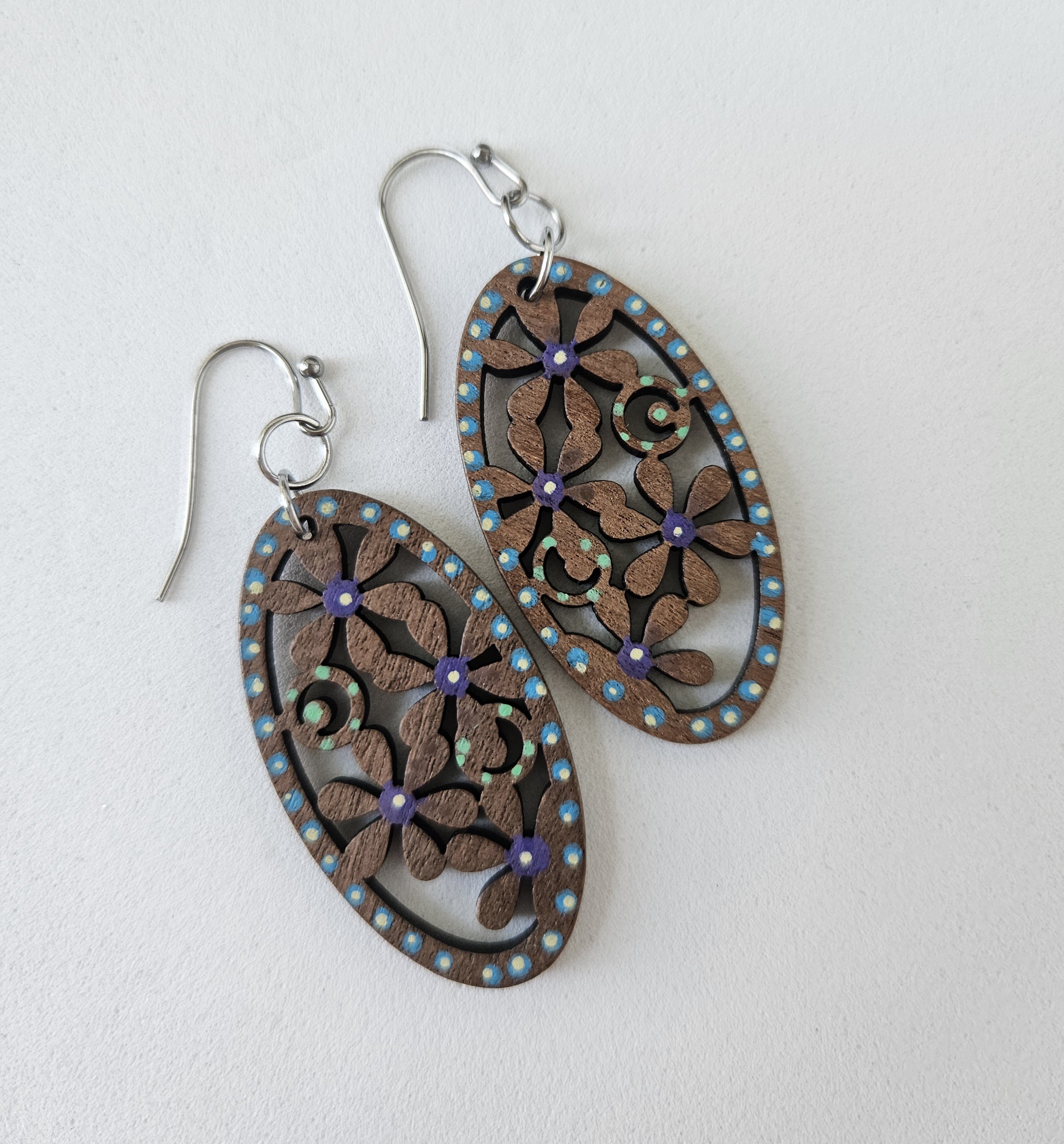 Painted Walnut Wood Earrings - FLORA