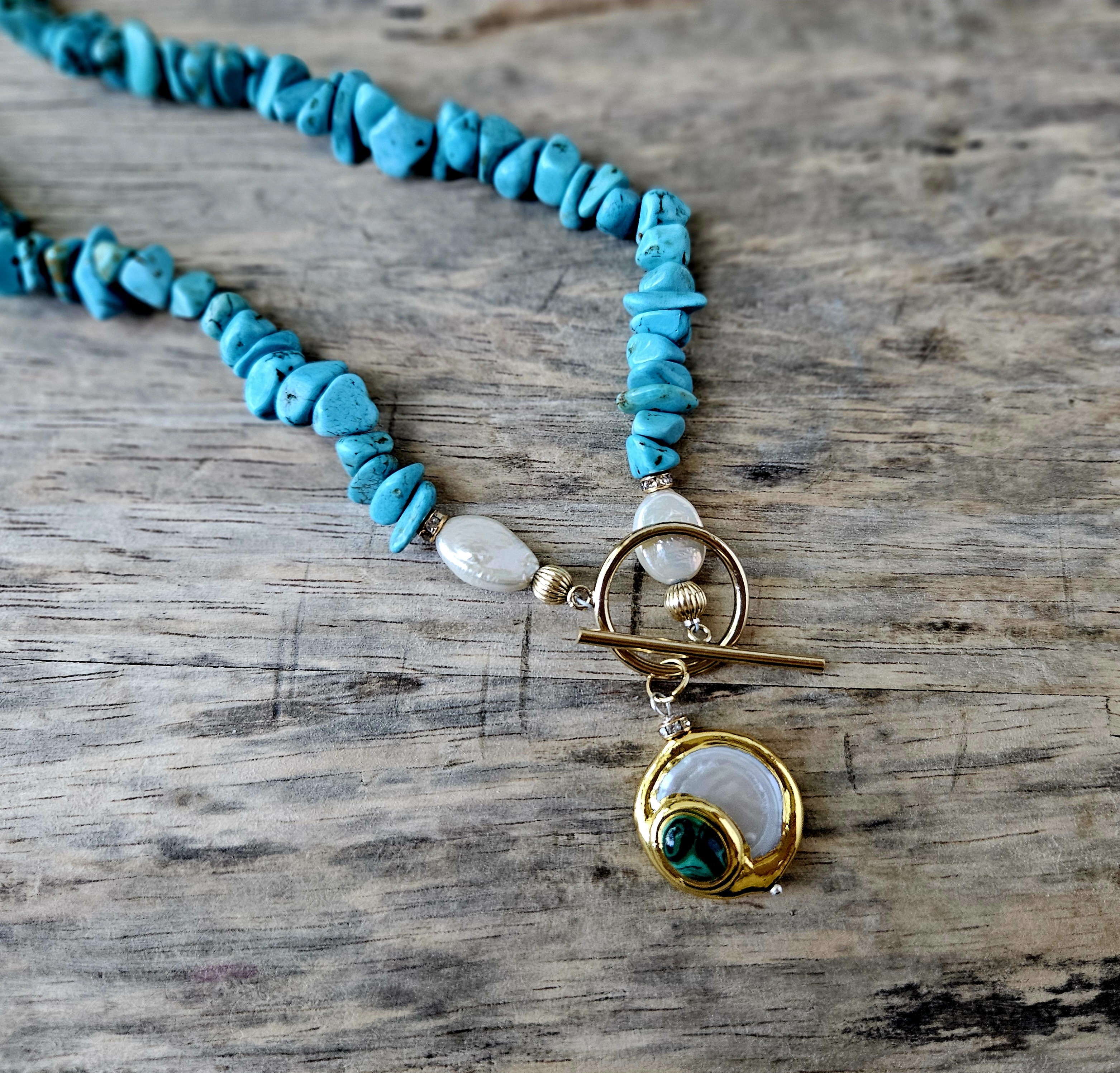 Pearl, Gold, and Turquoise Necklace - SARAH'S CIRCLE