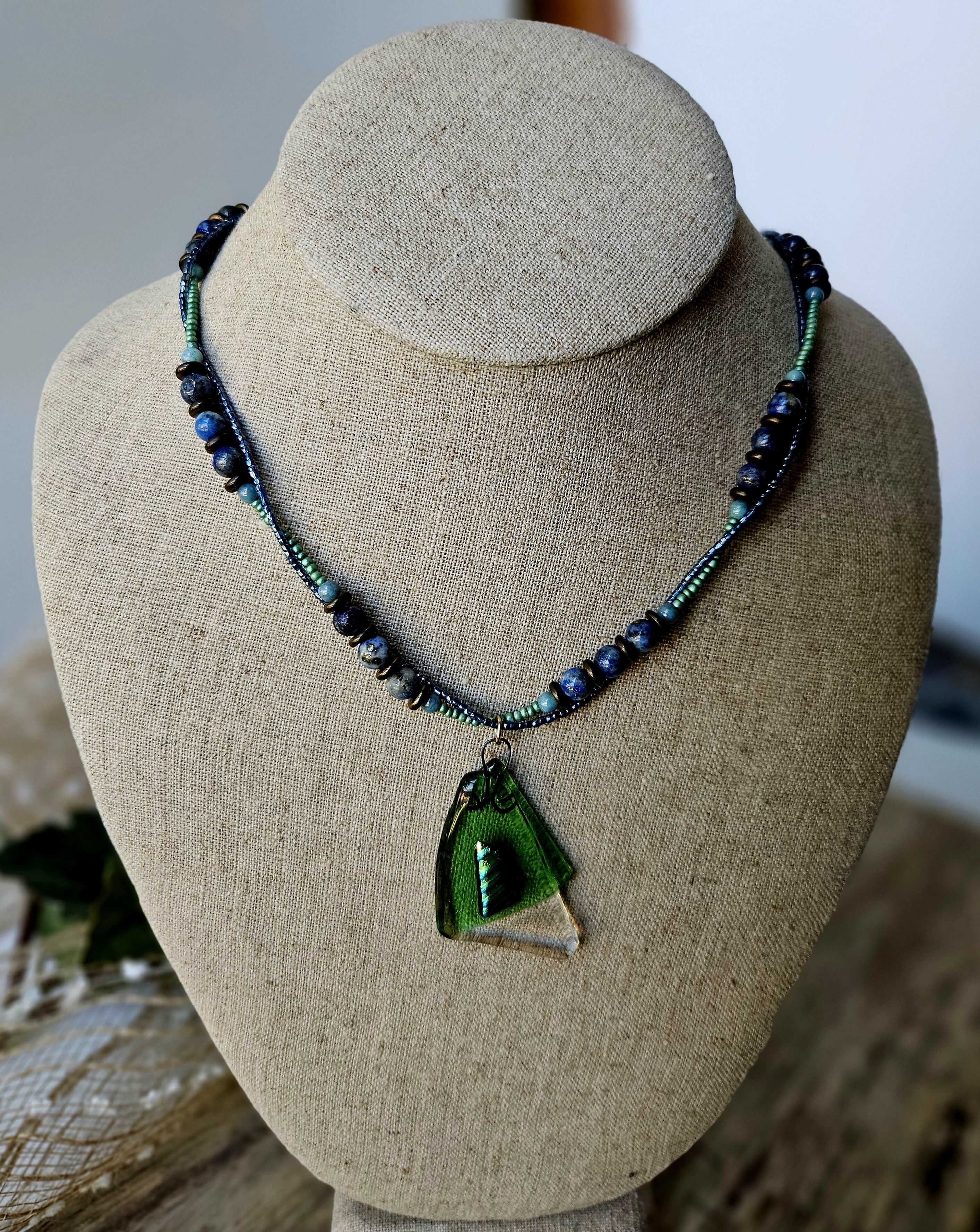 Green & Blue Glass Necklace - RIVER