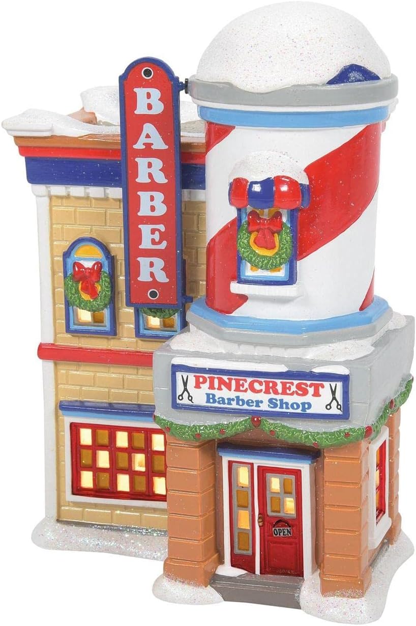 Department 56 Peanuts Village Pinecrest Barber Shop Lit Building, 7.44 Inch, Multicolor