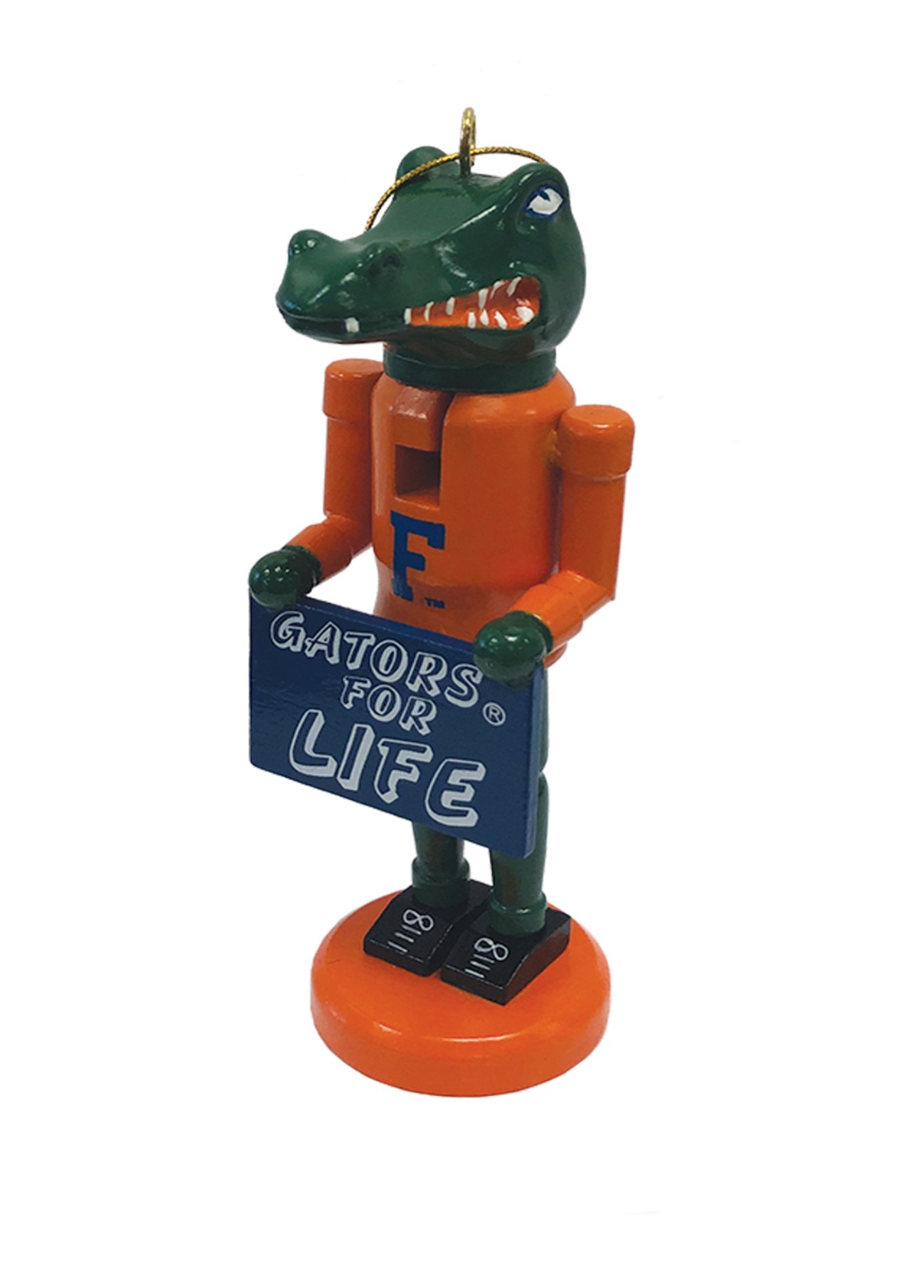 University of Florida Gators Mascot Nutcracker Ornament with Sign "Gators for Life"