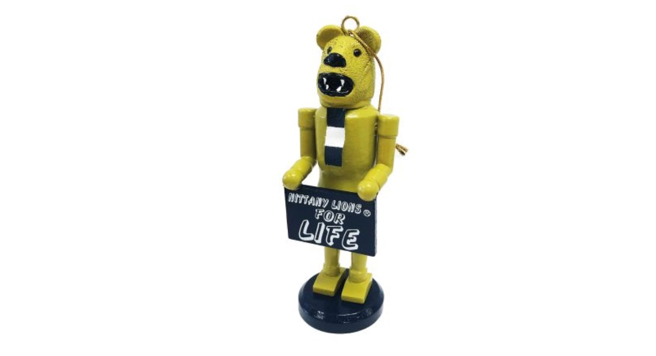 Penn State Mascot Nutcracker Ornament with Sign "Penn State for Life"