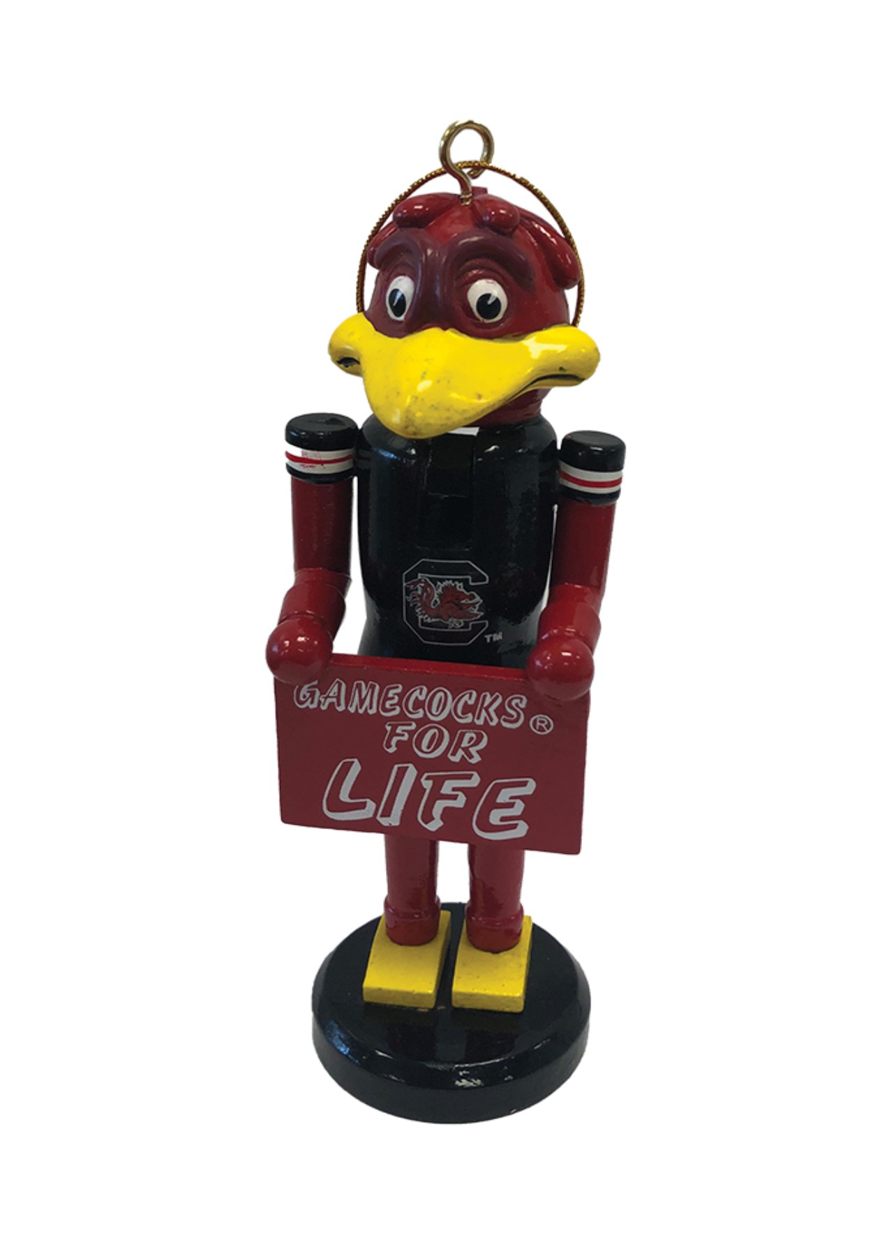 University of South Carolina Gamecocks Mascot with Sign "Gamecocks for Life' Nutcracker Ornament