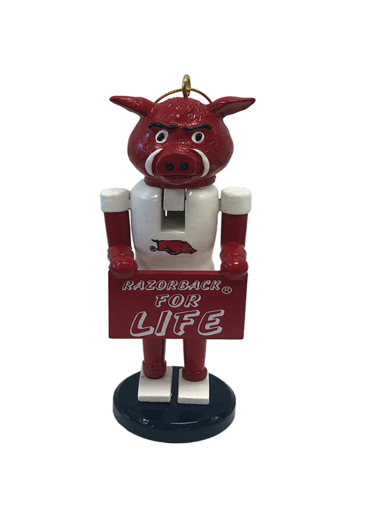 Arkansas Razorback Mascot Nutcracker Figurine with Sign "Razorback for Life"