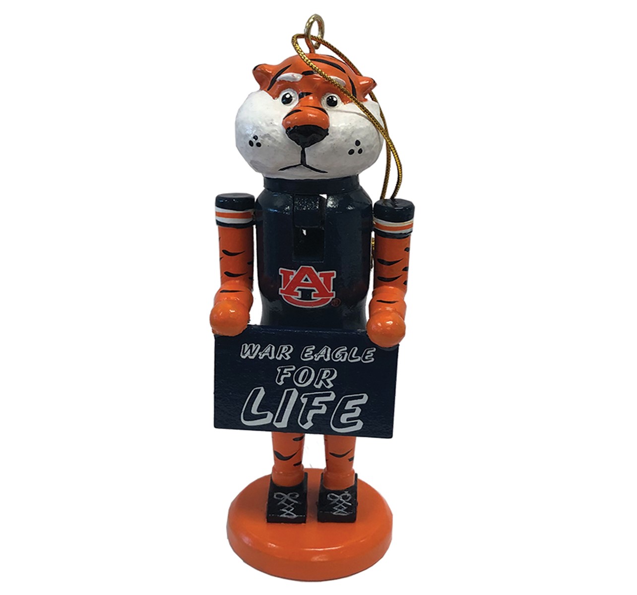 Auburn Tigers Mascot Nutcracker Ornament with Sign Saying "War Eagle for Life"