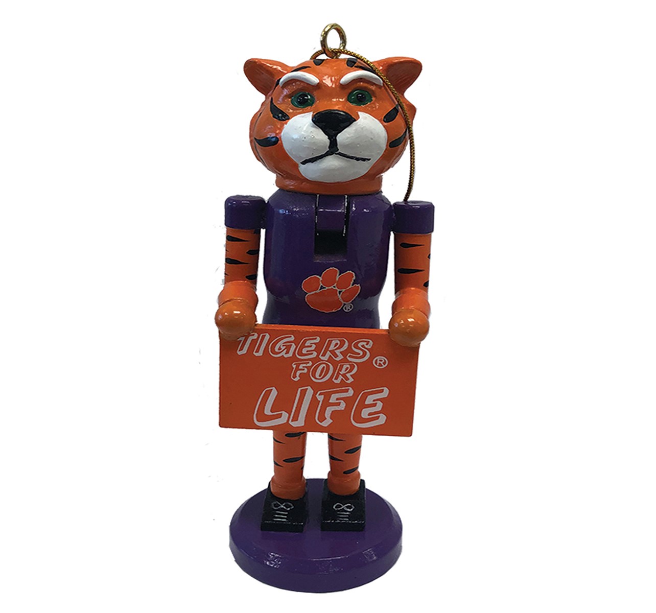 Clemson Tigers Mascot Nutcracker Ornament with Sign "Tigers for Life"